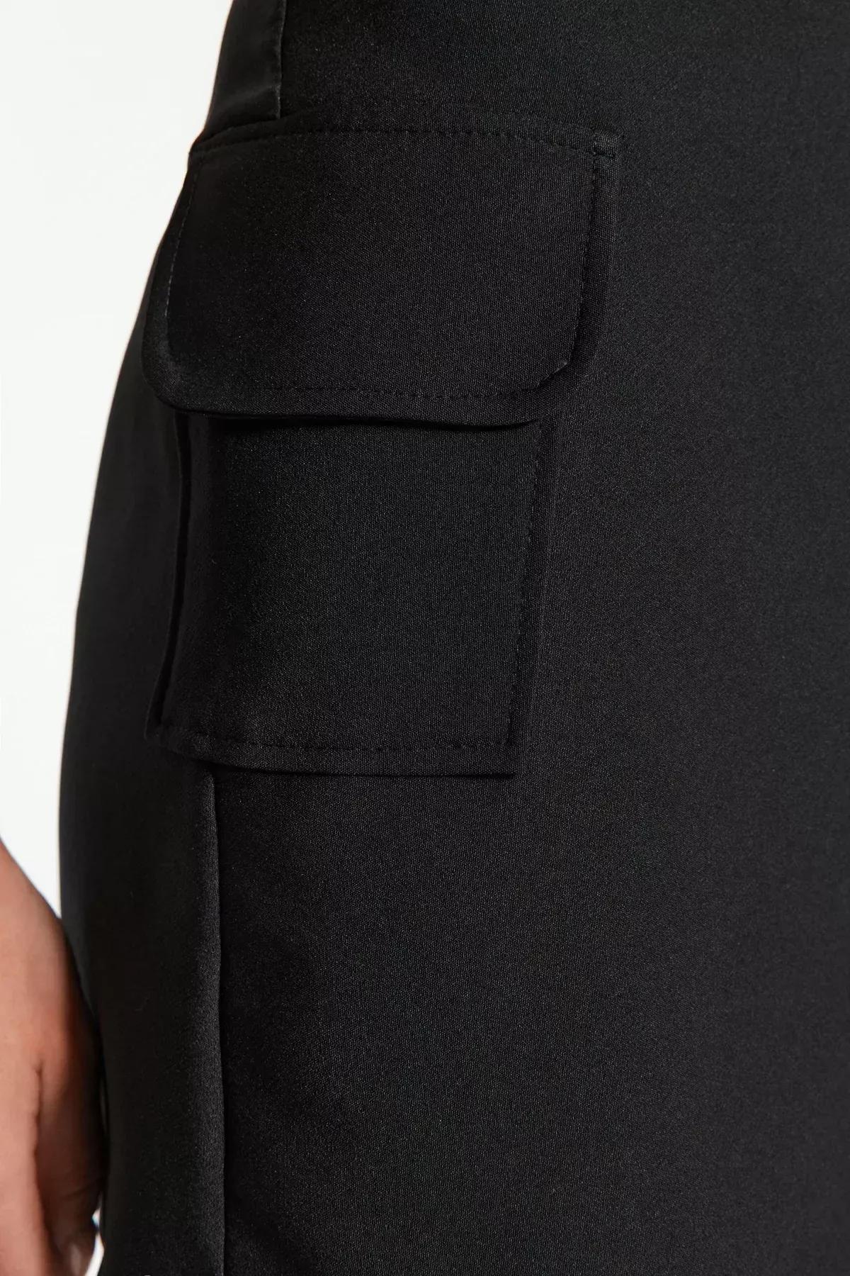 Black Accessorized Woven Mini Skirt, BLACK, large image number 4