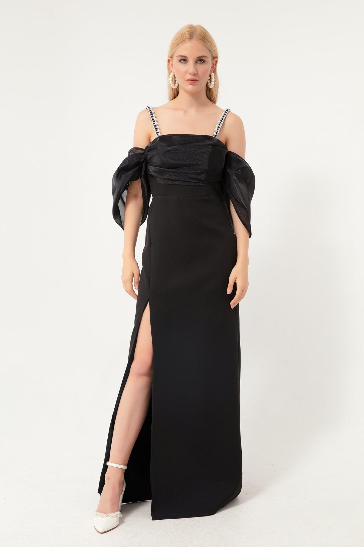 Lafaba - Black Organza Long Occasion Wear Dress