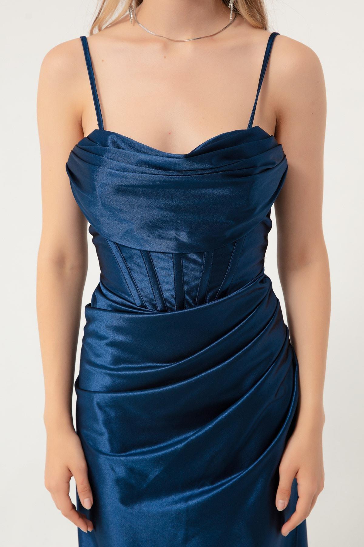 Lafaba - Navy Underwire Corset Detailed Occasion Wear Dress