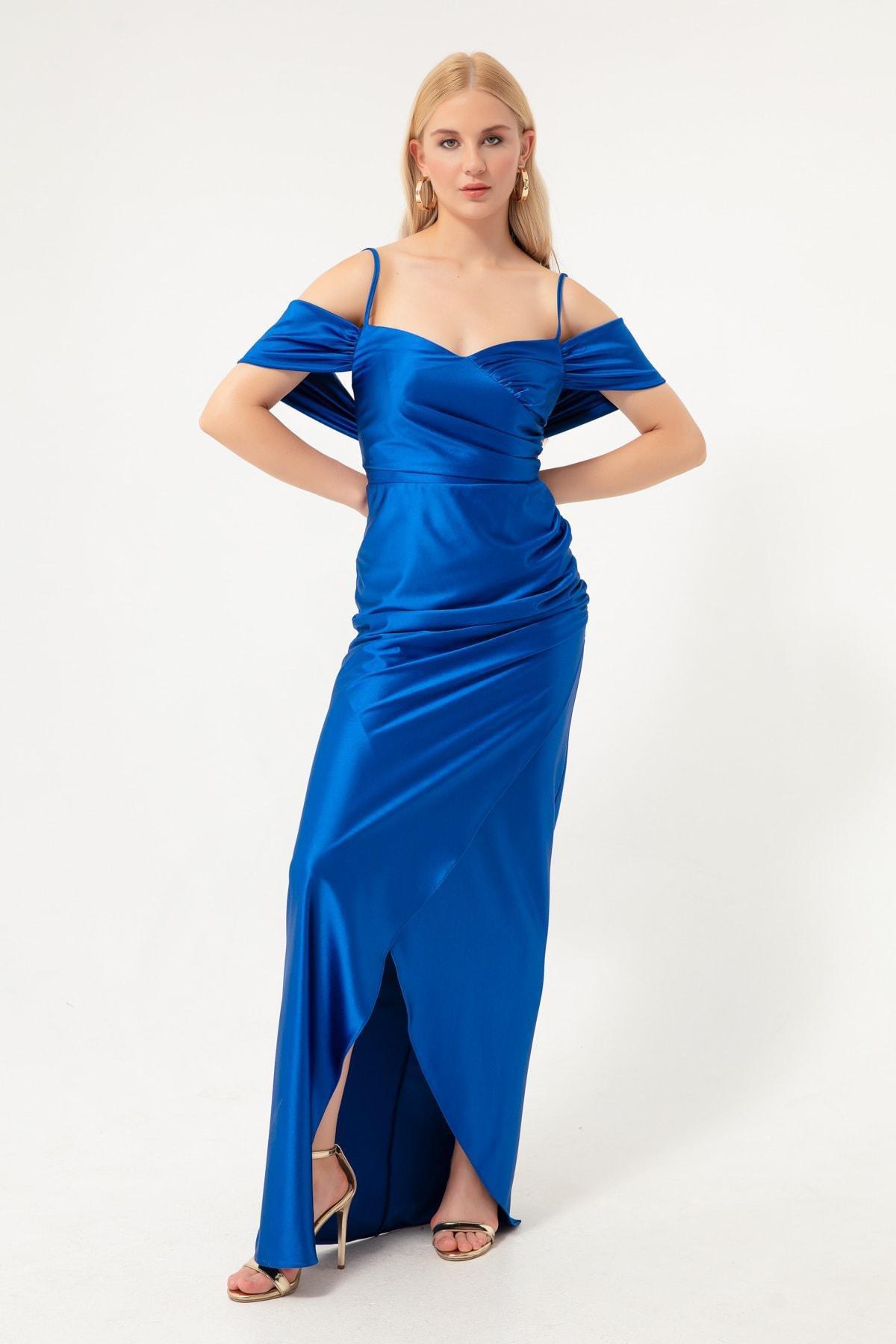 Lafaba - Blue Double-Breasted Long Occasion Wear Dress