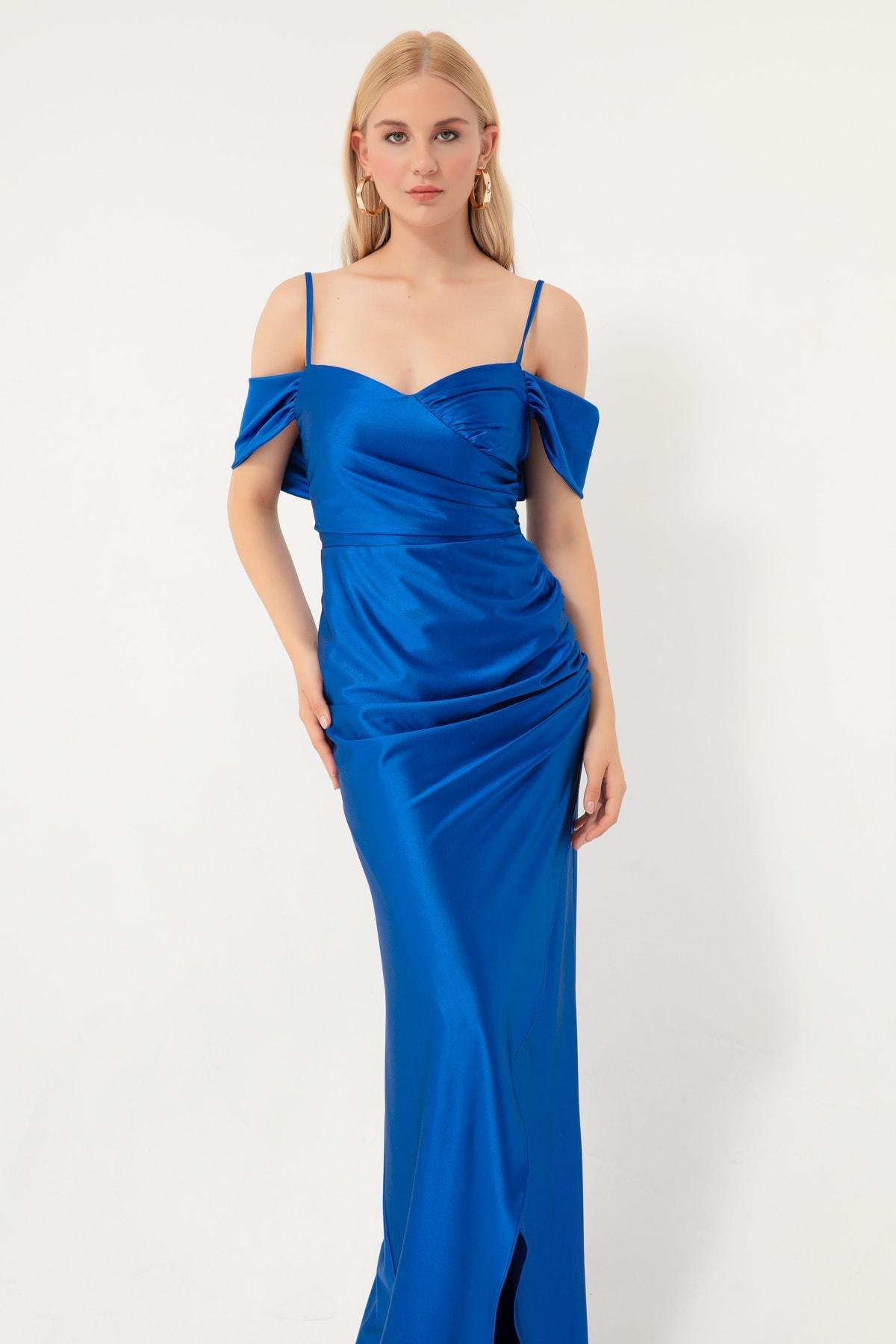 Lafaba - Blue Double-Breasted Long Occasion Wear Dress