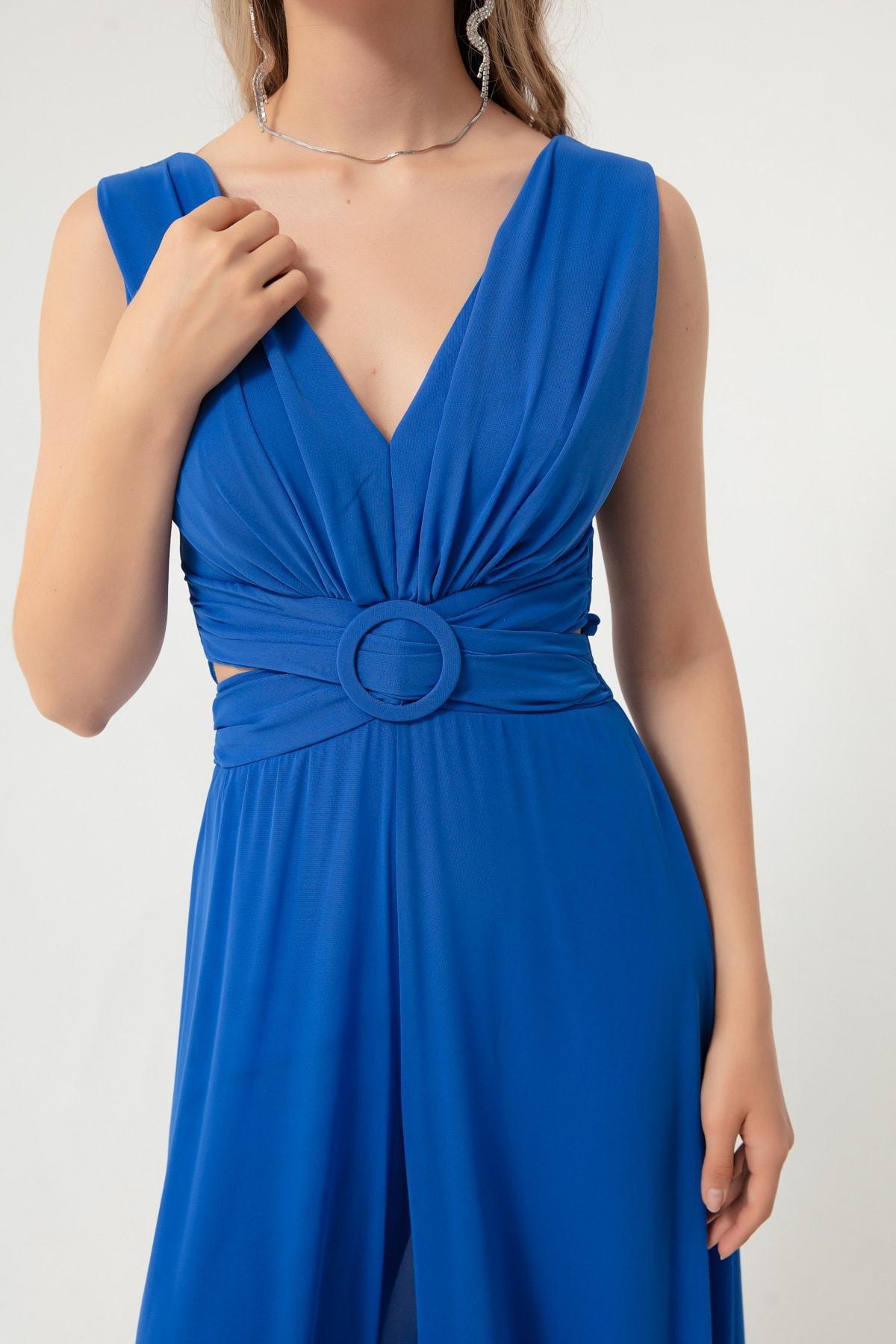 Lafaba - Blue Low-Cloud Chiffon Occasion Wear Dress Jumpsuit