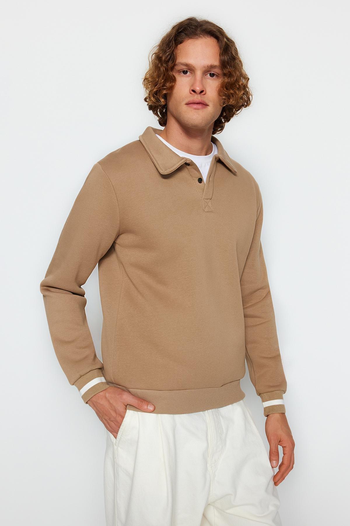 Trendyol - Beige Oversized Buttoned Sweatshirt