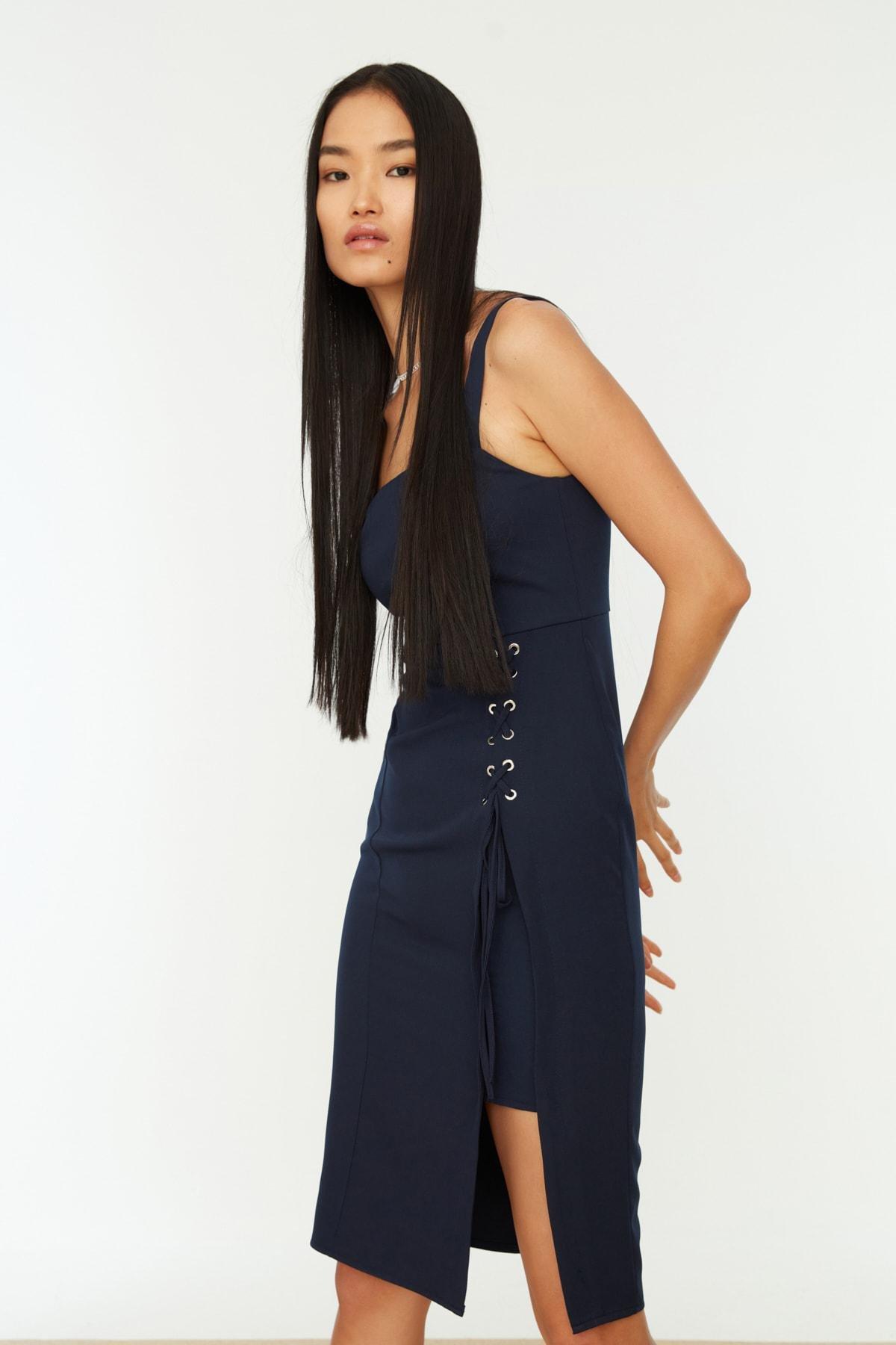 Navy Midi Slit Dress, Dark blue, large image number 4