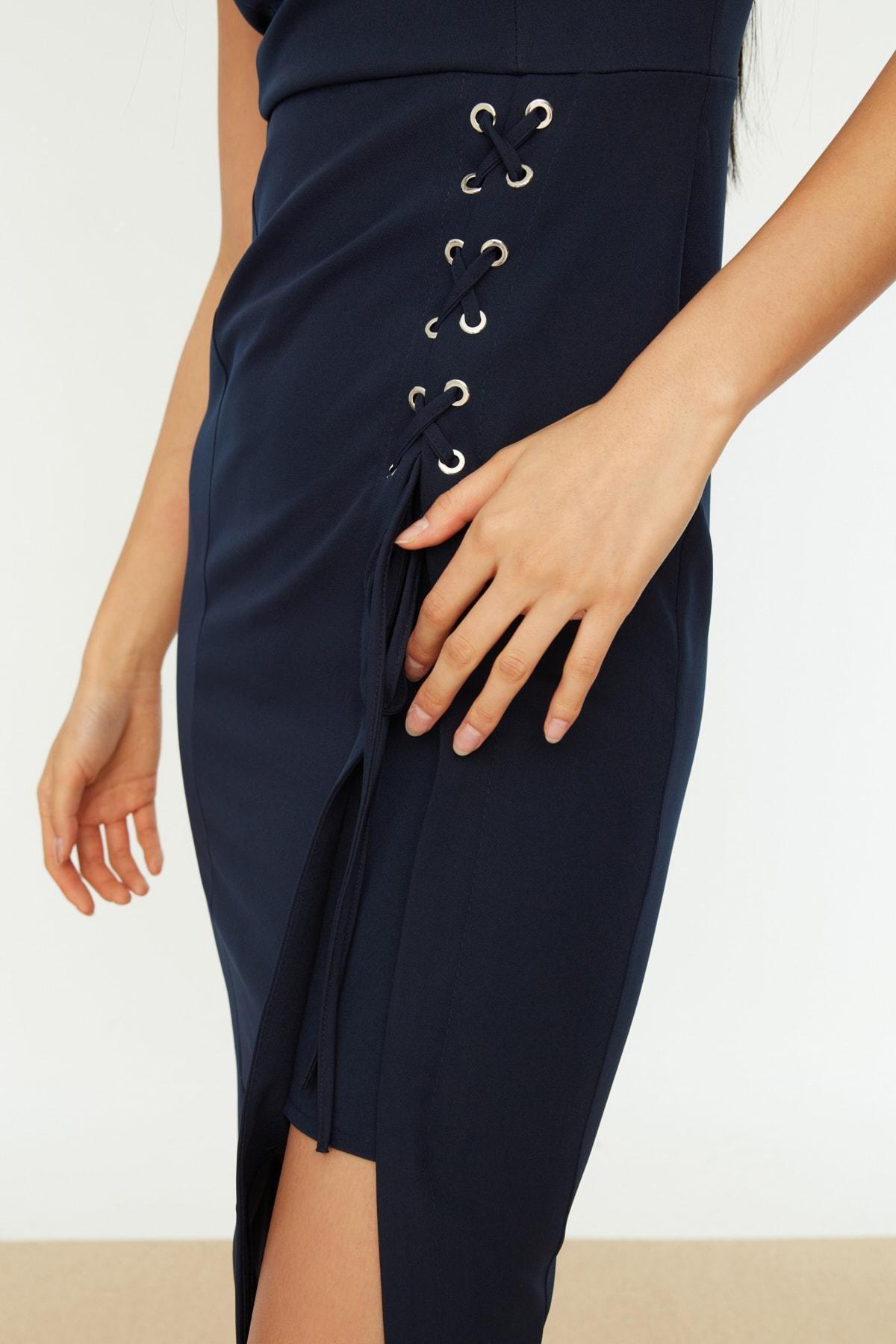 Navy Midi Slit Dress, Dark blue, large image number 8
