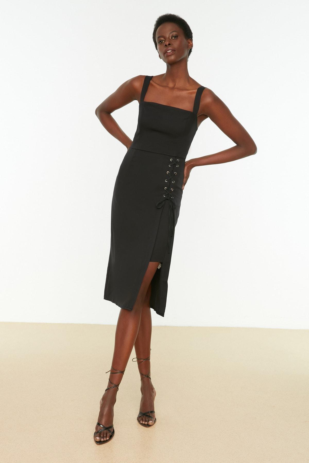 Black Midi Slit Dress, , large image number 0