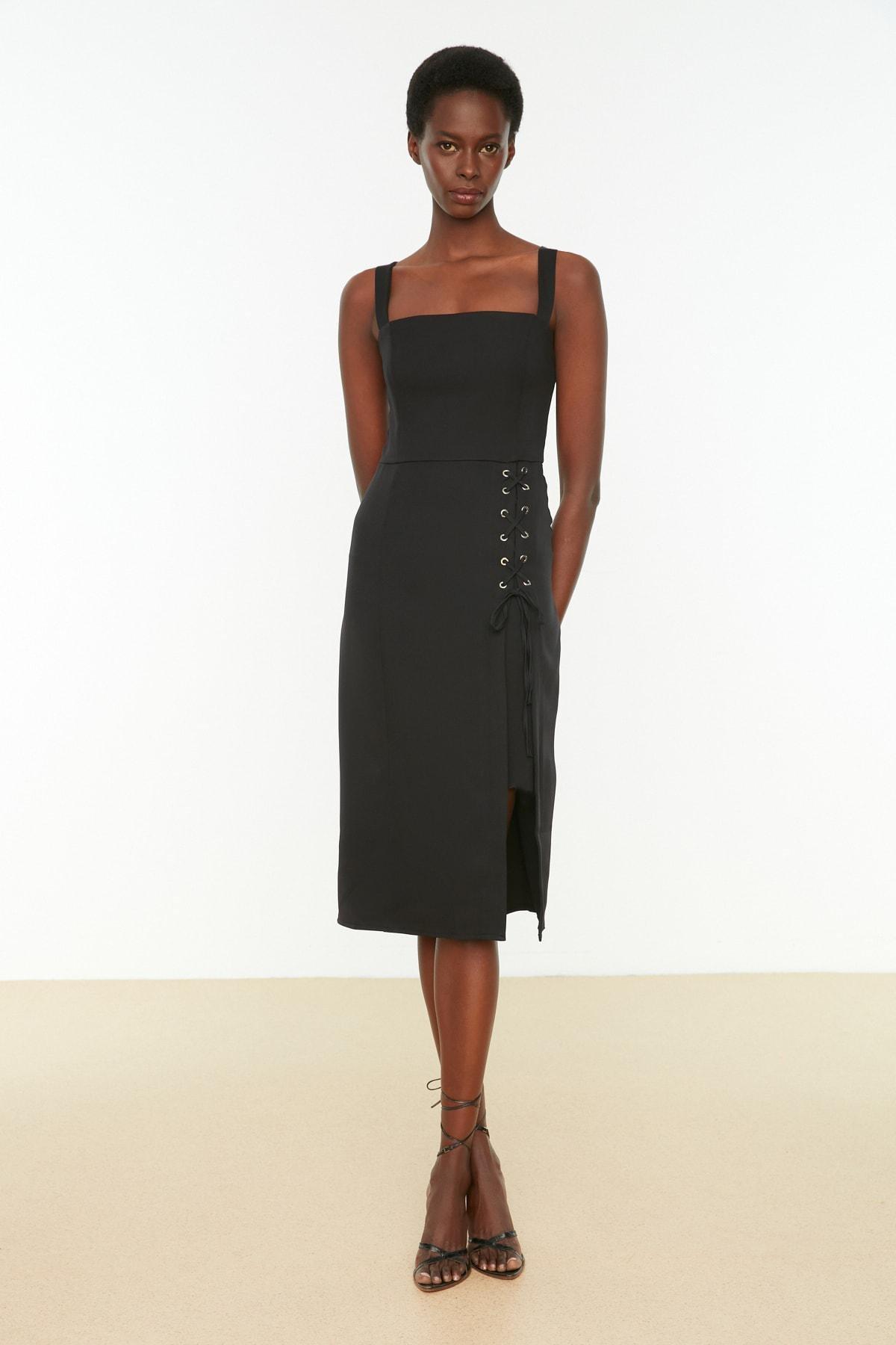 Black Midi Slit Dress, , large image number 2