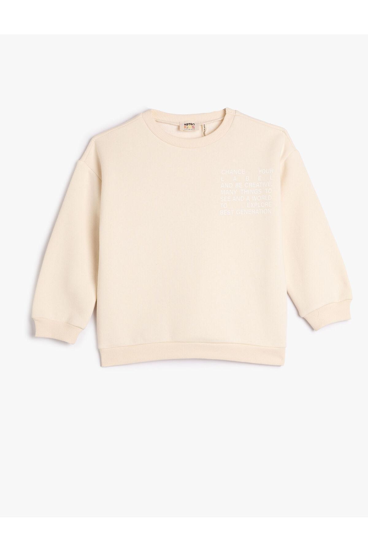 Koton - Ecru Crew-Neck Sweatshirt, Kids Girls