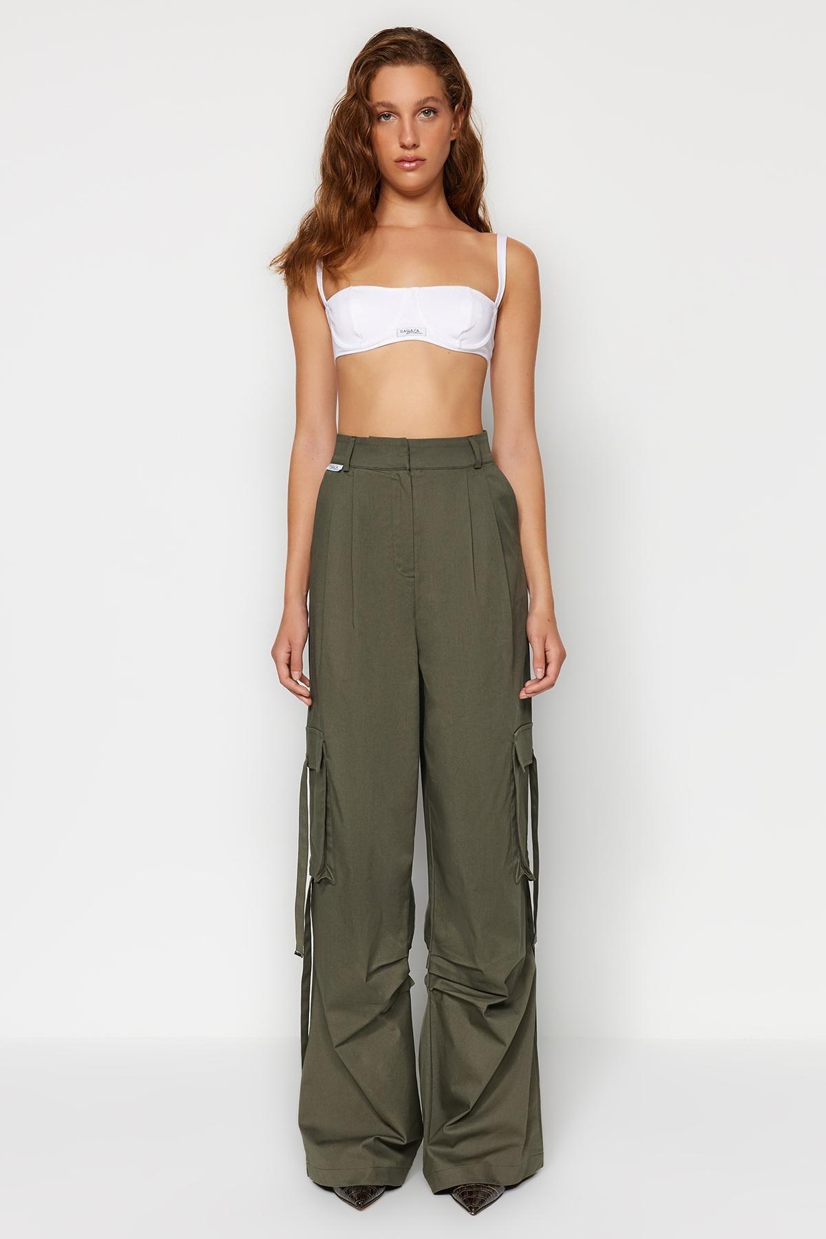 Khaki Detailed Cargo Pants, , large image number 0