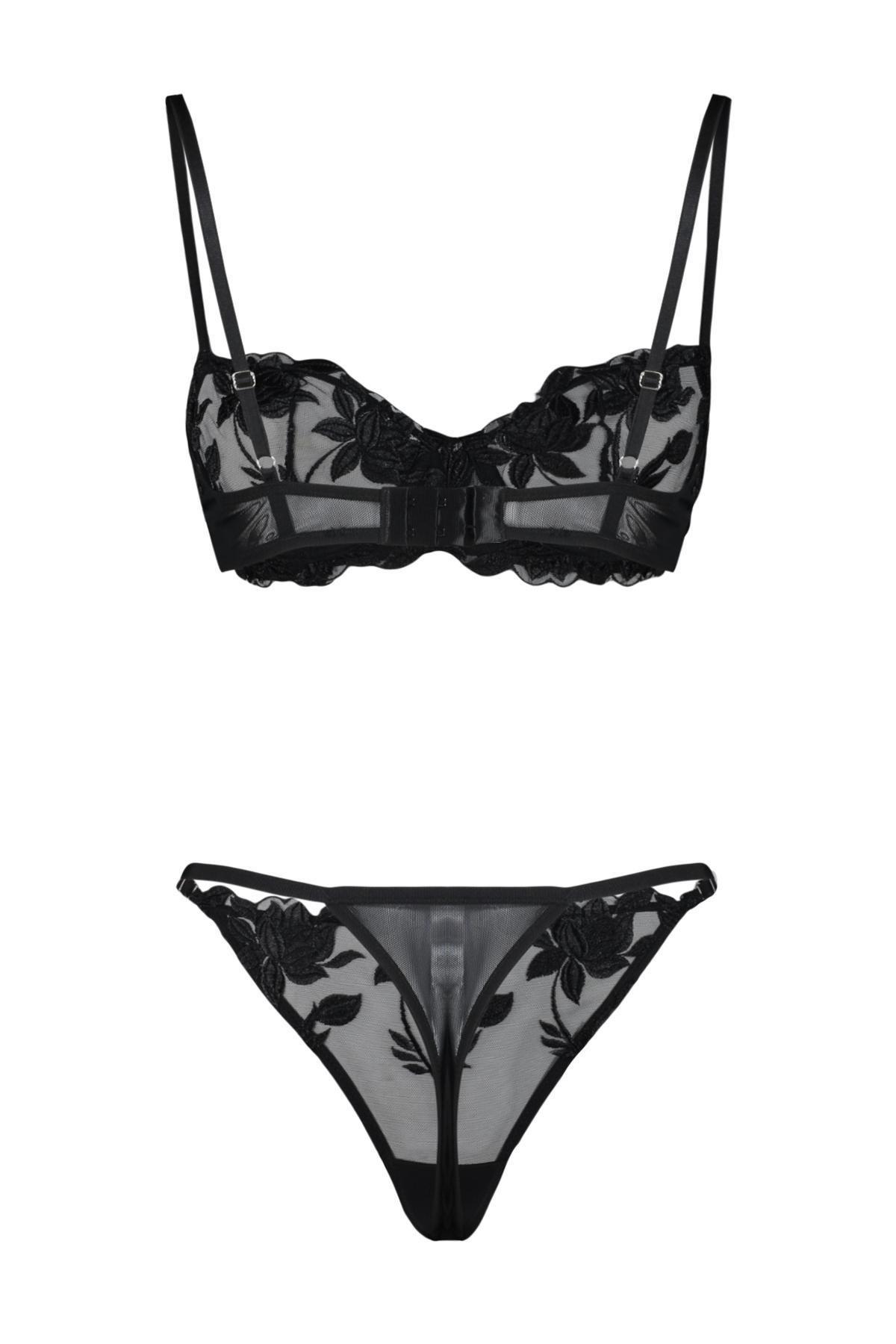 Black Embroidered Underwear, , large image number 4
