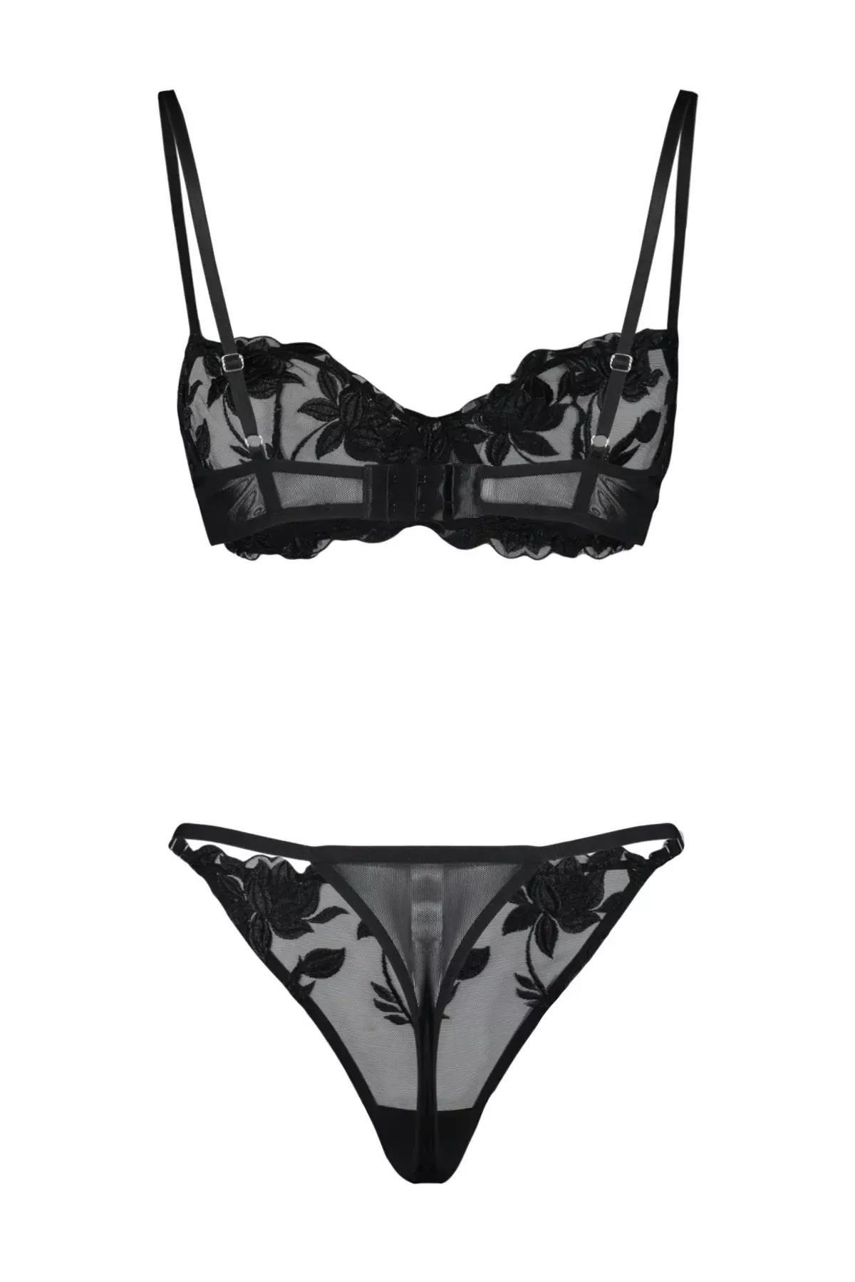 Black Embroidered Underwear, BLACK, large image number 6