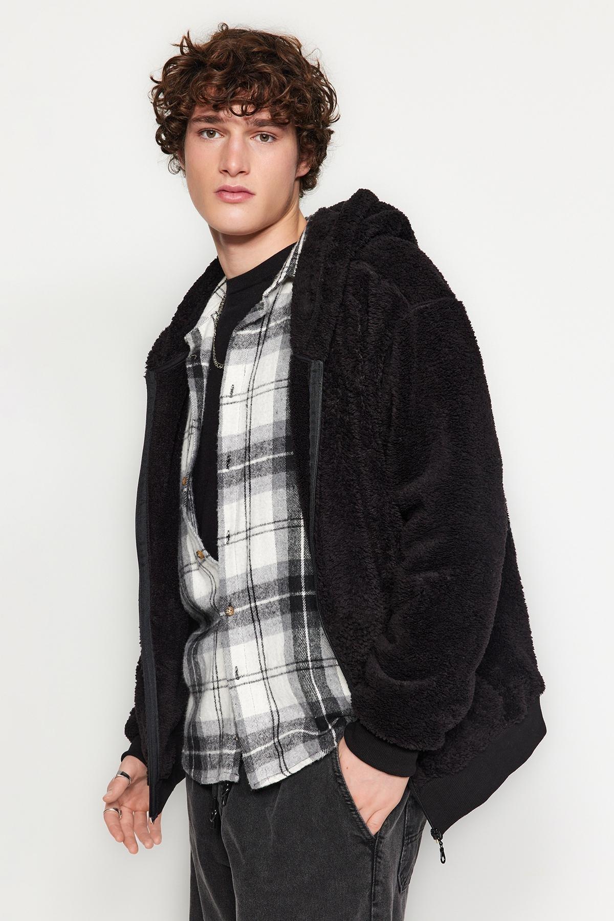 Black Zippered Pocketed Cardigan, , large image number 1