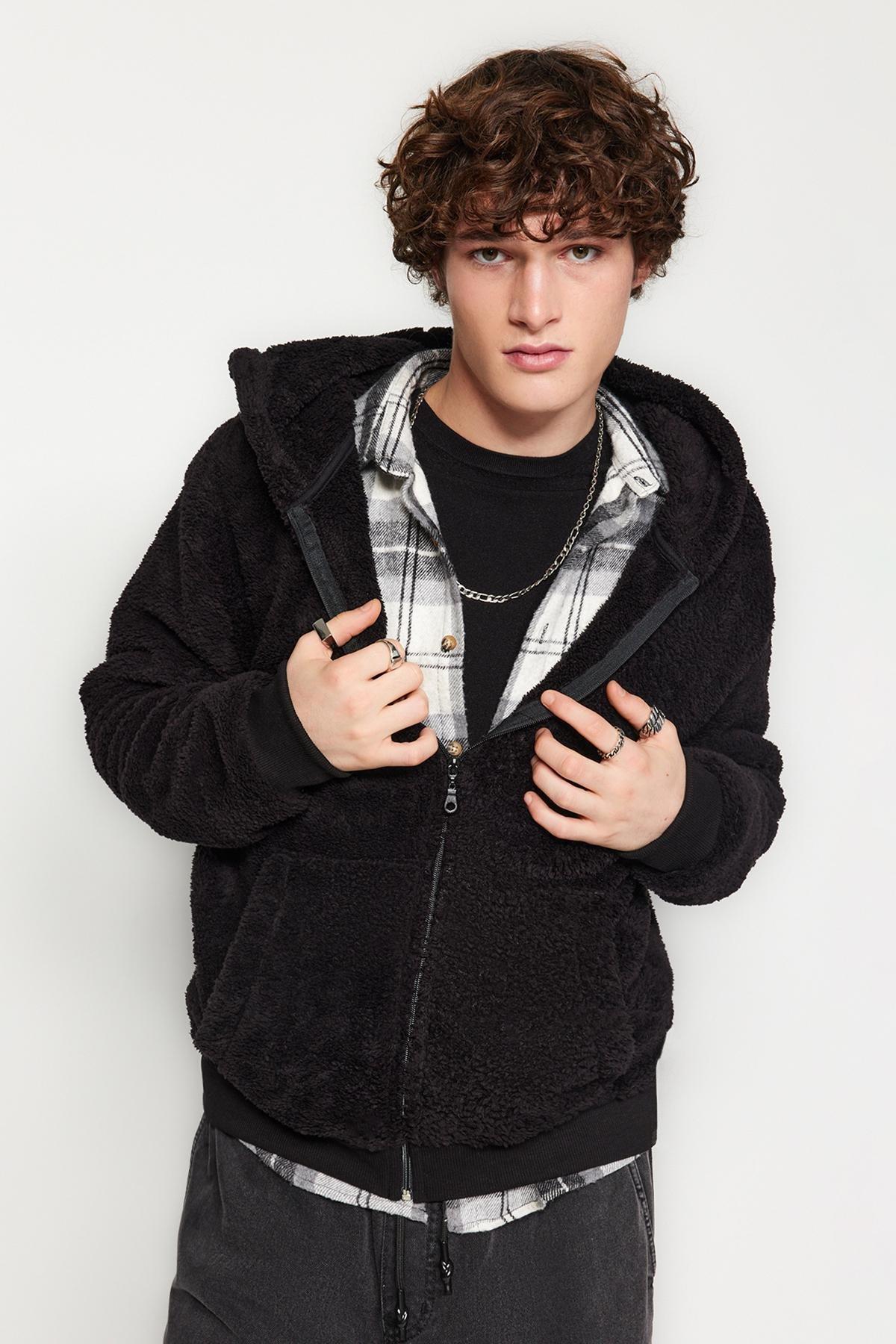 Black Zippered Pocketed Cardigan, , large image number 2