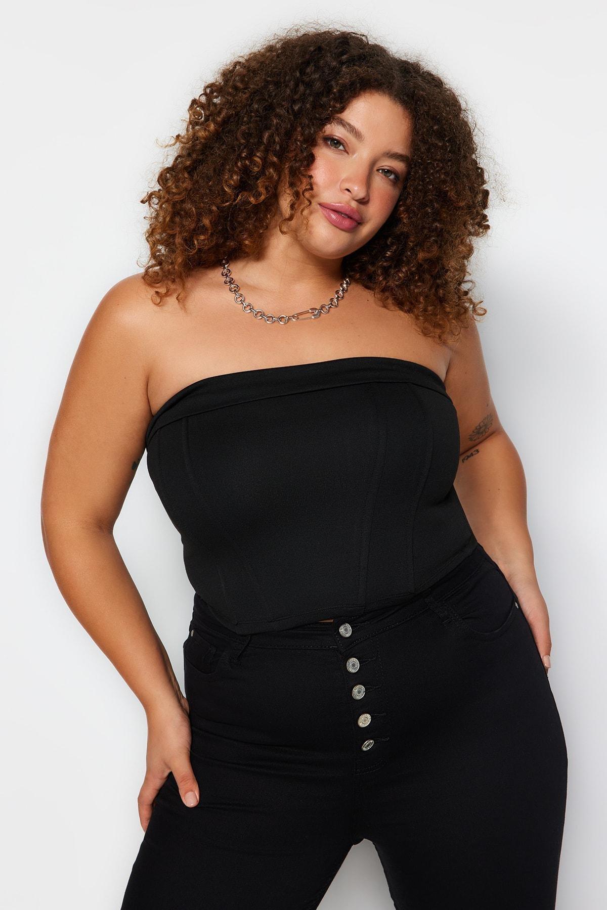 Black Strapless Knitted Blouse, , large image number 0