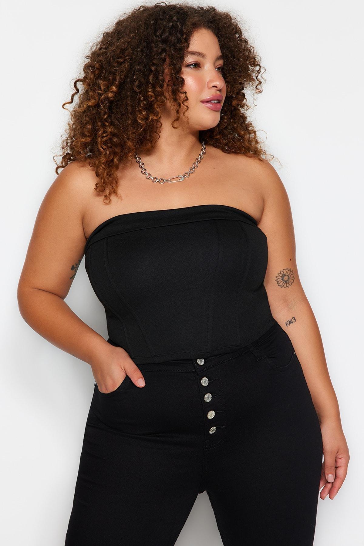 Black Strapless Knitted Blouse, , large image number 1