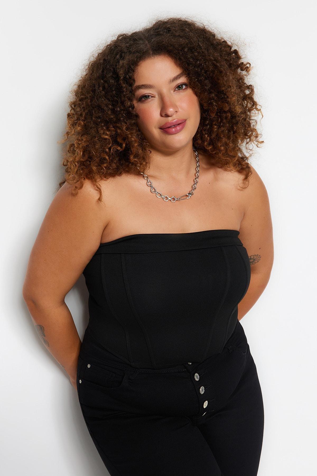 Black Strapless Knitted Blouse, , large image number 2
