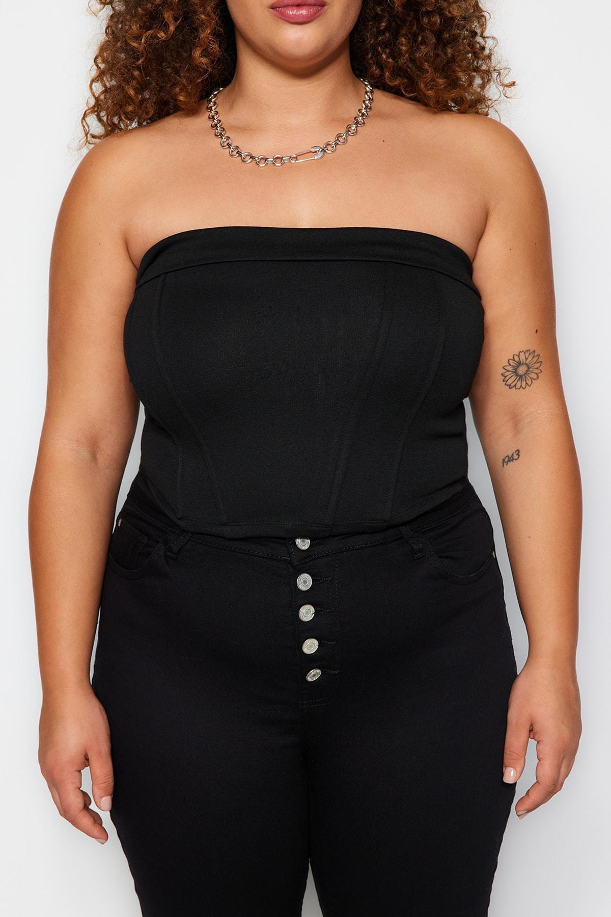 Black Strapless Knitted Blouse, , large image number 3