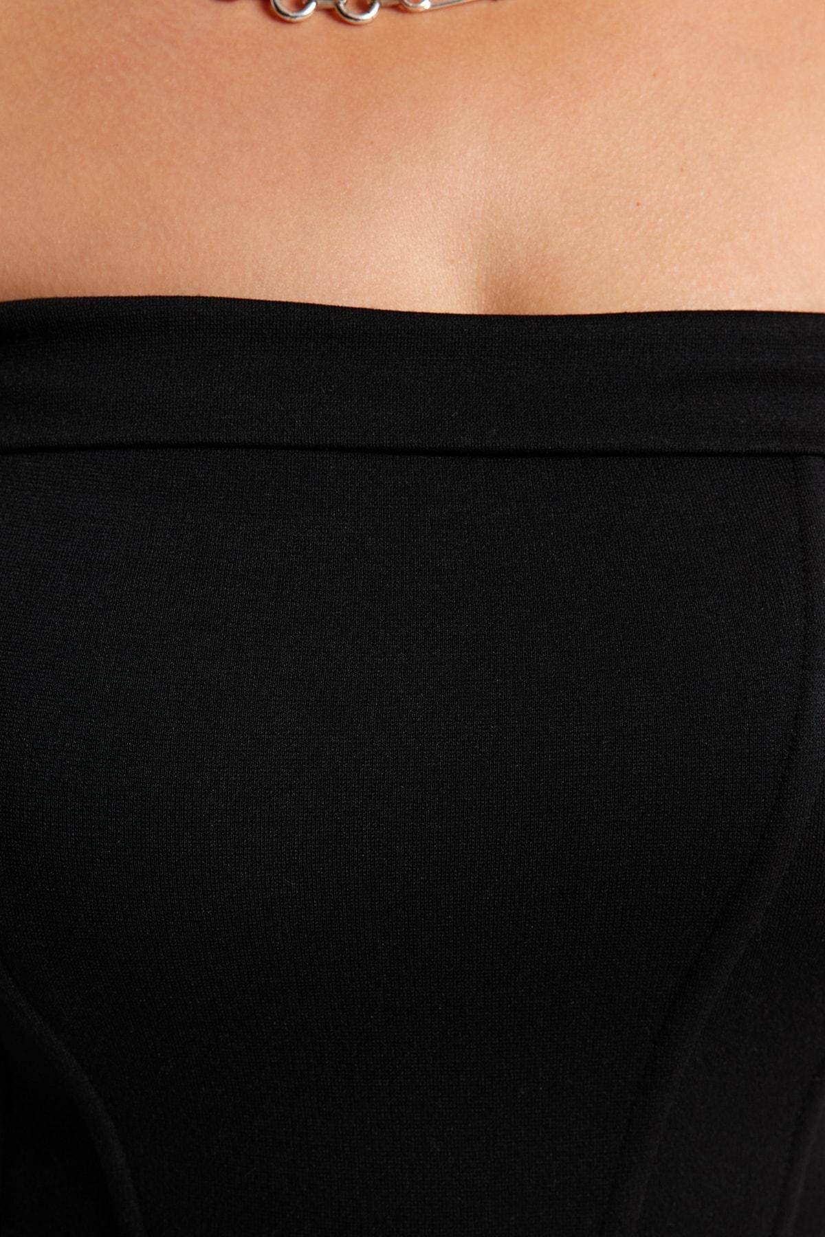 Black Strapless Knitted Blouse, , large image number 4