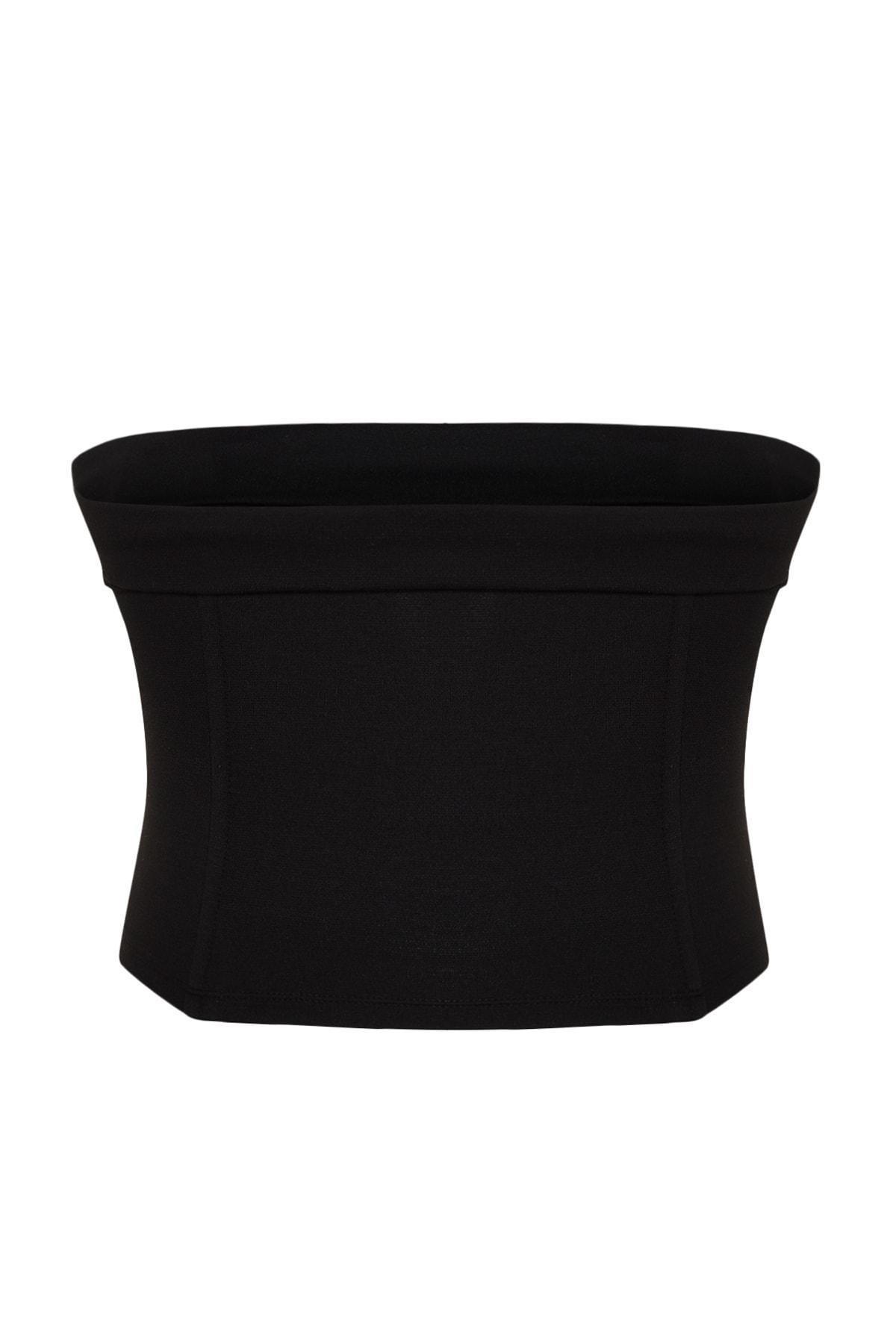 Black Strapless Knitted Blouse, , large image number 5