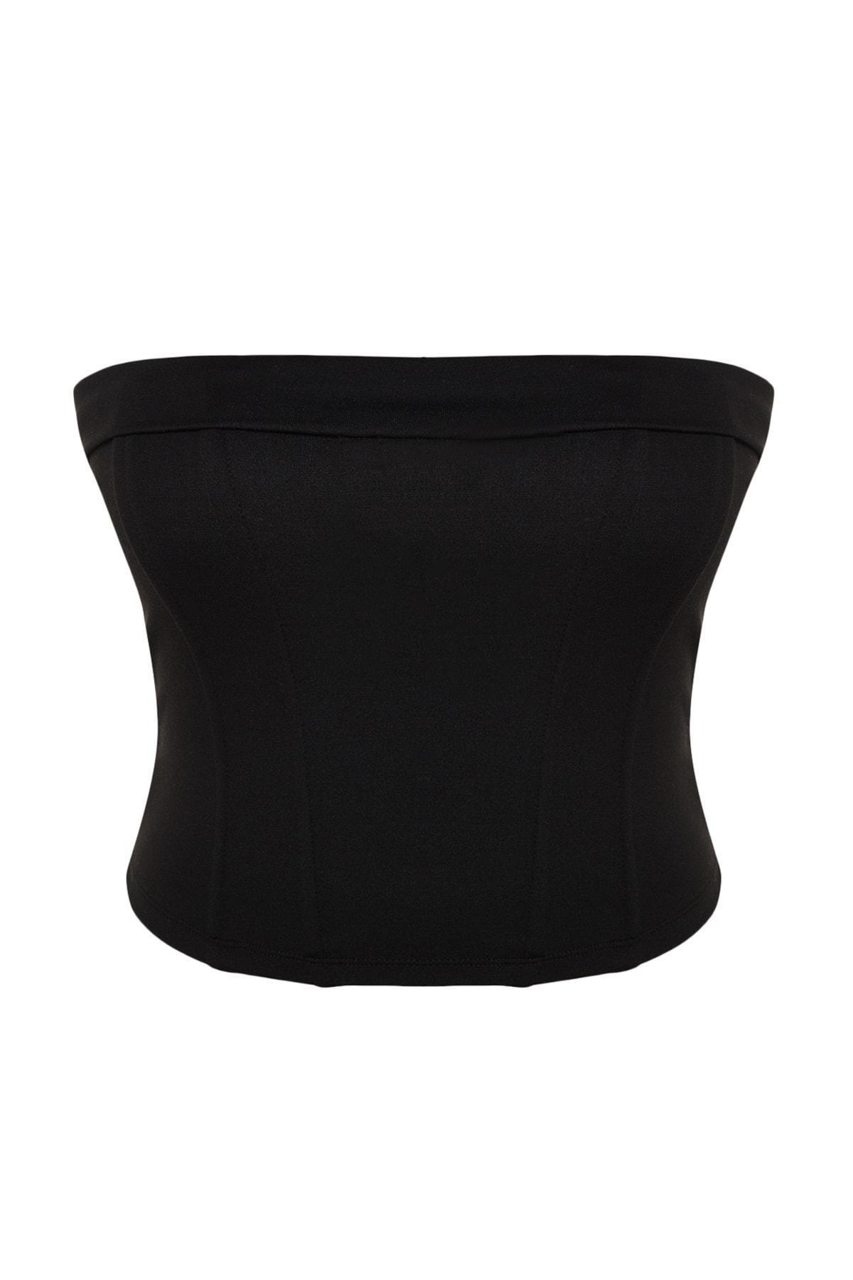 Black Strapless Knitted Blouse, , large image number 7