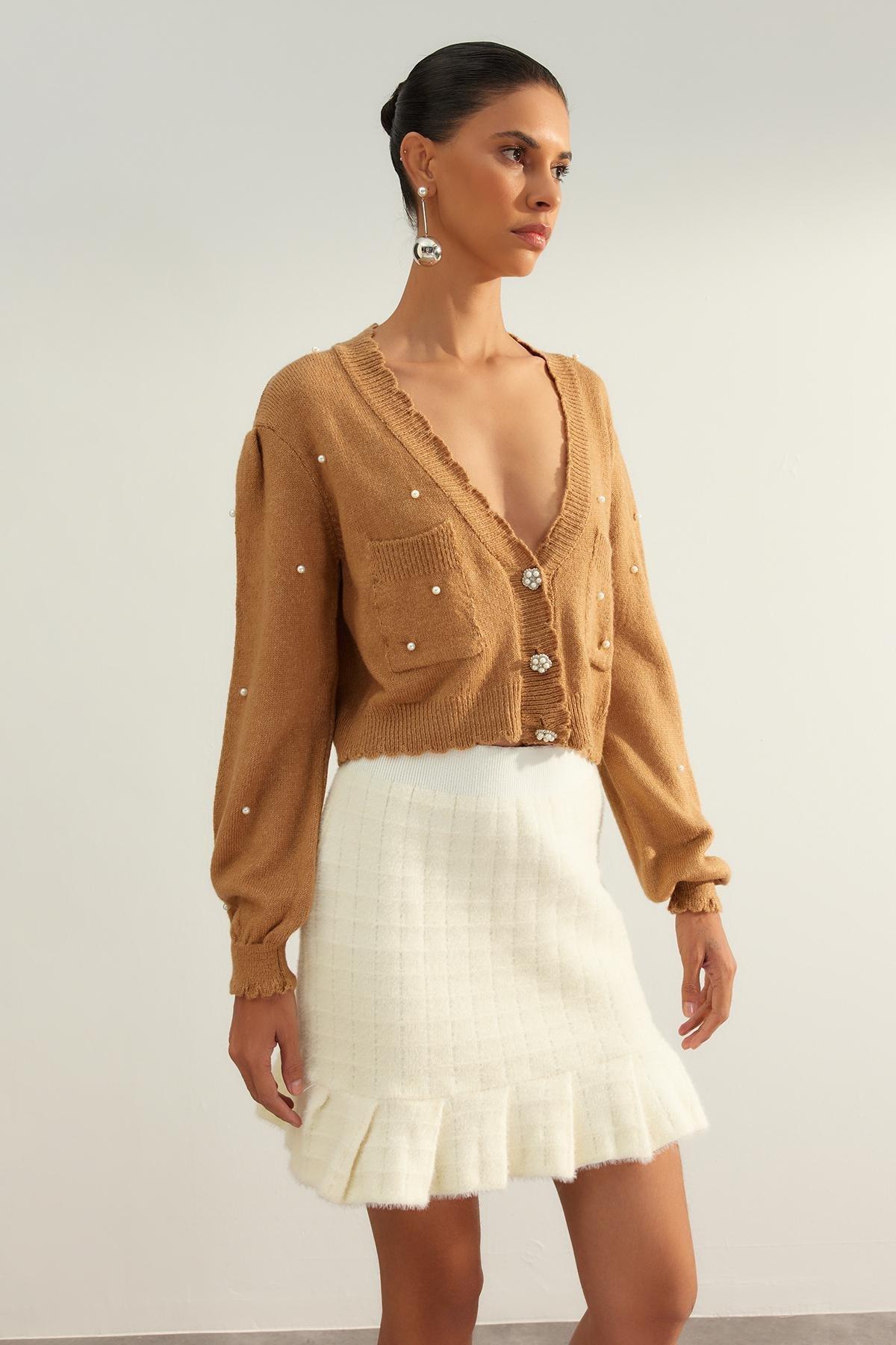 Trendyol - Beige Textured Limited Edition Knitted Cardigan