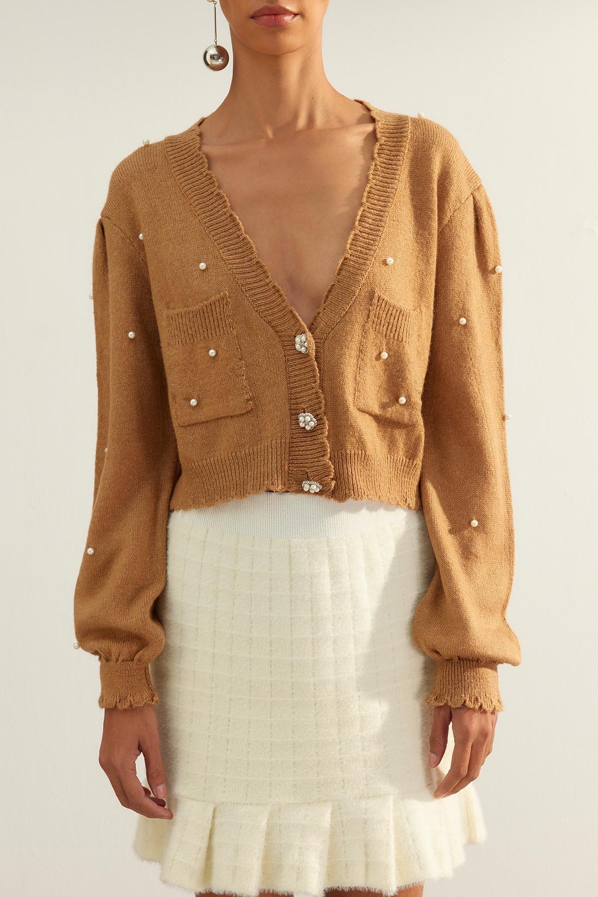 Trendyol - Beige Textured Limited Edition Knitted Cardigan