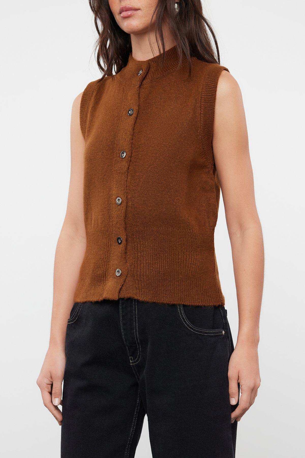 Limited Edition Brown Soft Textured Knitwear Cardigan TWOAW24HI00403, Single item, , large image number 3