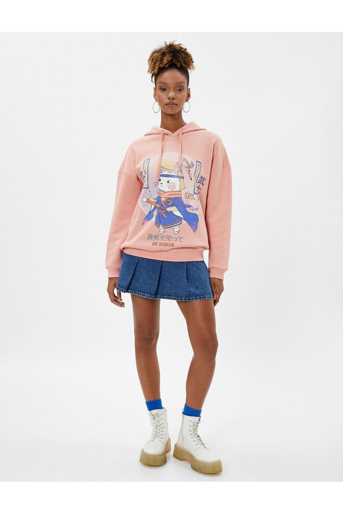 Koton - Pink Anime Hooded Sweatshirt