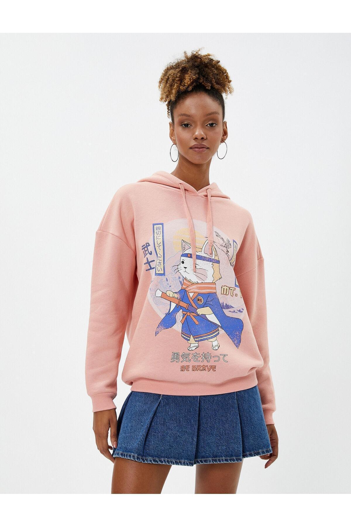 Koton - Pink Anime Hooded Sweatshirt