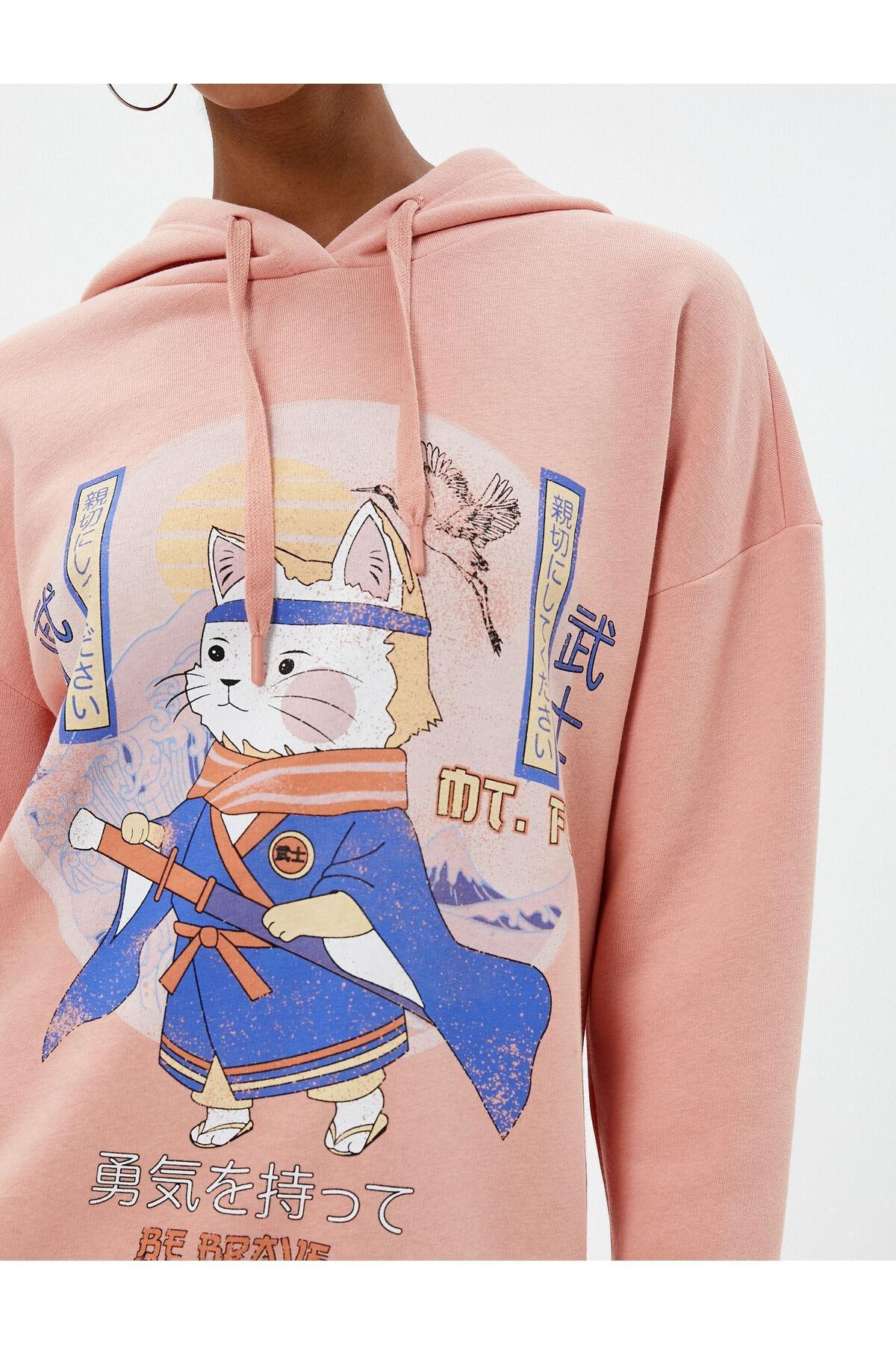 Koton - Pink Anime Hooded Sweatshirt