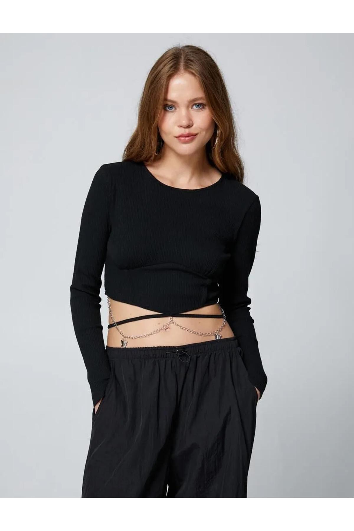 Black Butterfly Detail Crop T-Shirt, , large image number 0