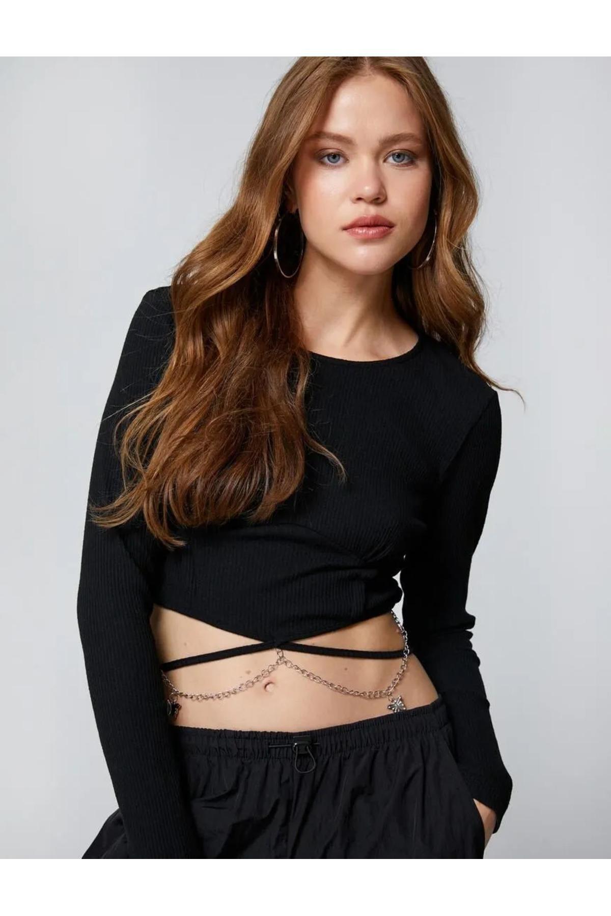 Black Butterfly Detail Crop T-Shirt, , large image number 3