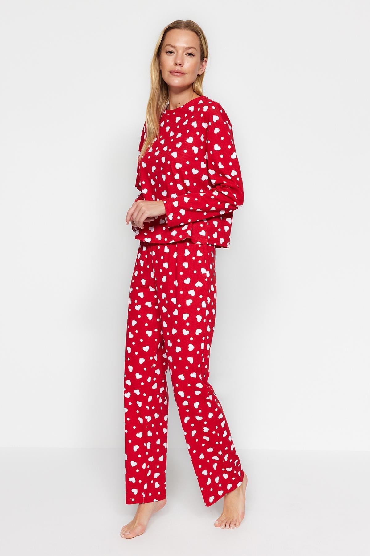 Trendyol - Red Printed Knitted Pyjamas Set