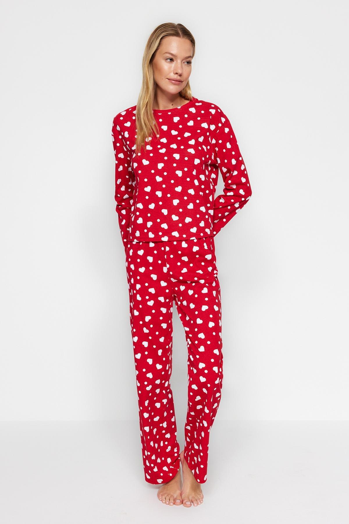 Red Printed Knitted Pyjamas Set, , large image number 1