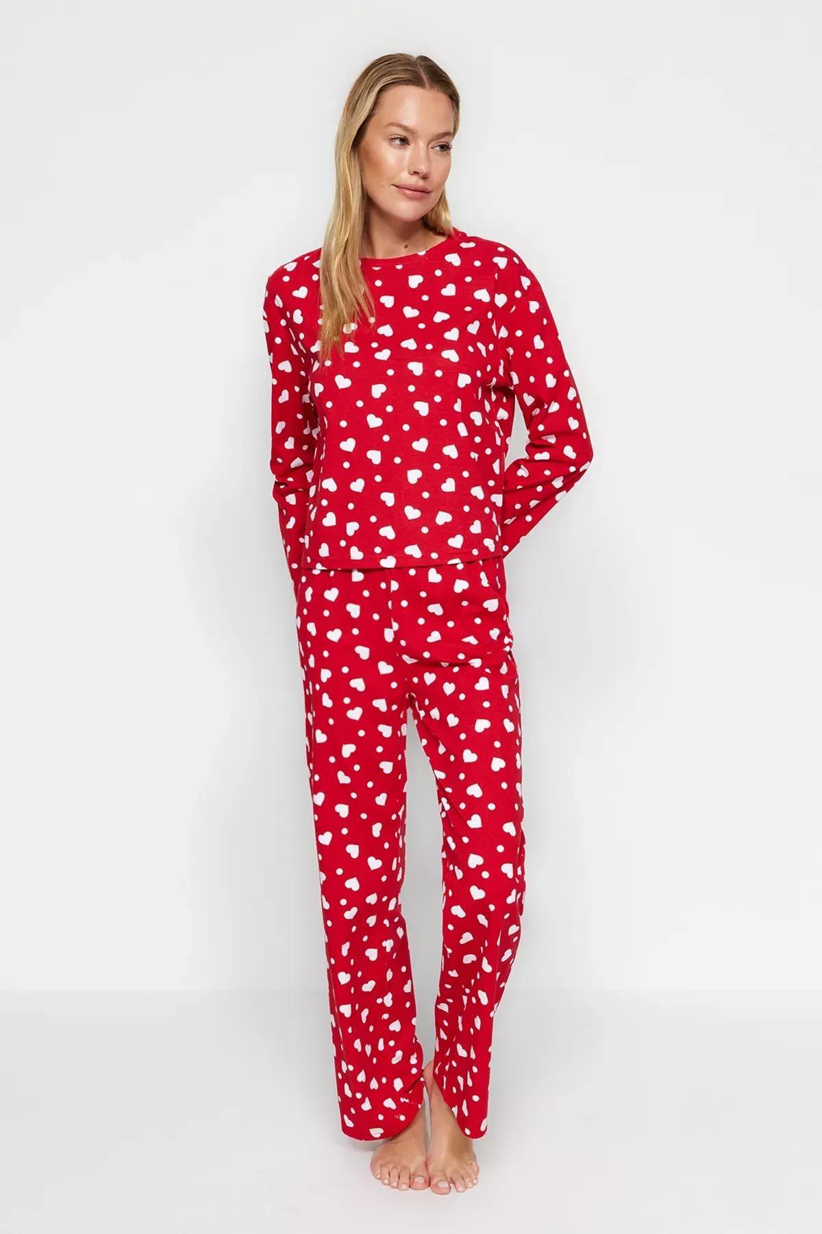 Red Printed Knitted Pyjamas Set, , large image number 1