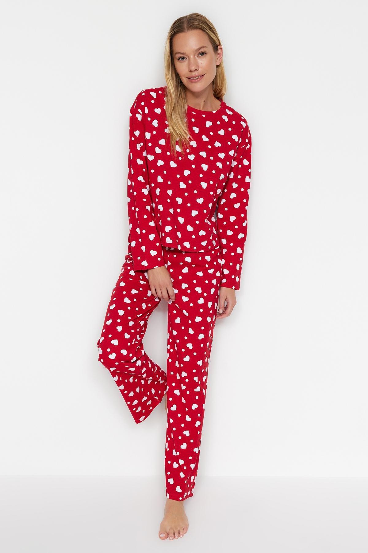 Trendyol - Red Printed Knitted Pyjamas Set