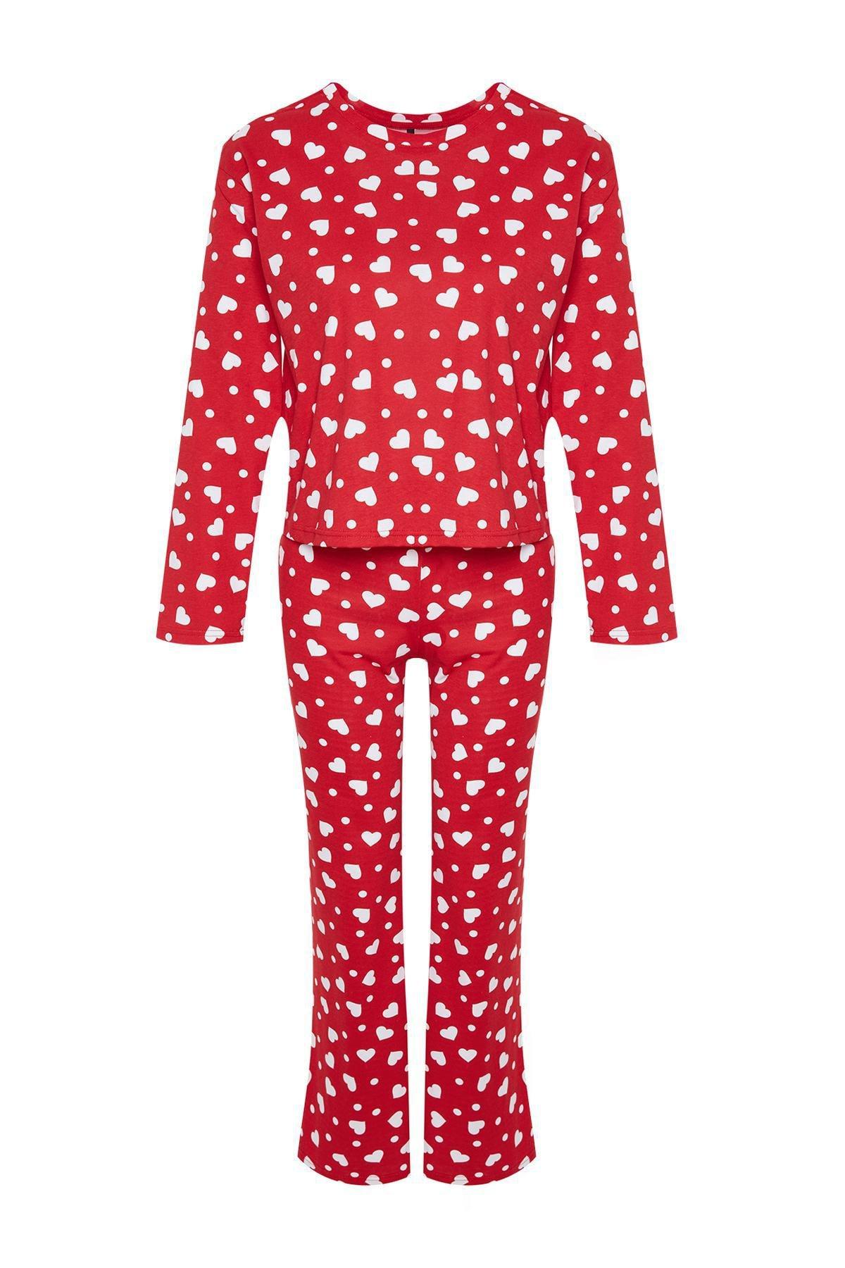 Red Printed Knitted Pyjamas Set, , large image number 7