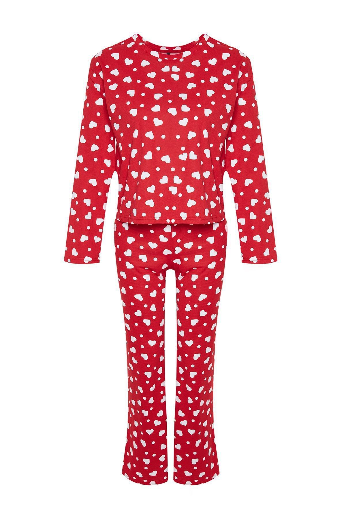 Trendyol - Red Printed Knitted Pyjamas Set