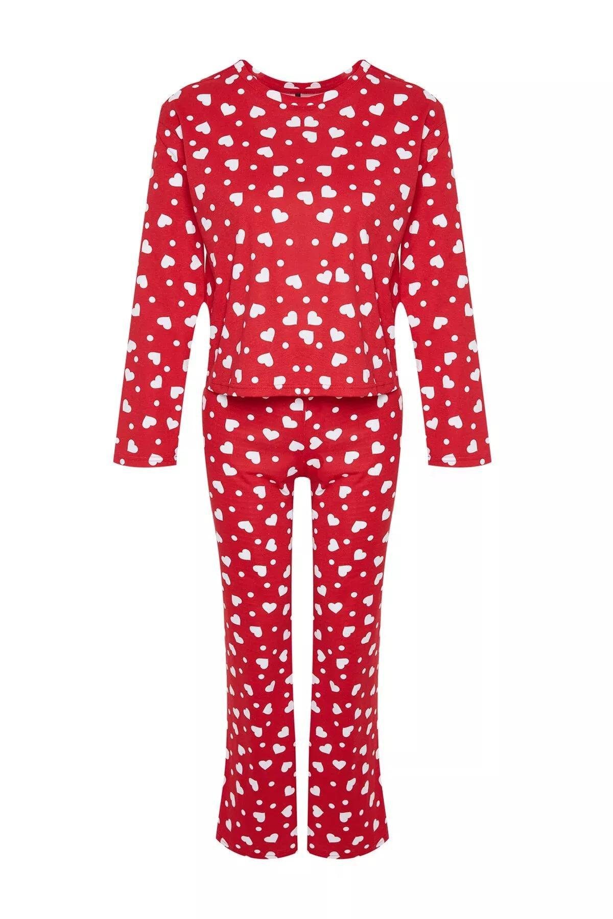 Red Printed Knitted Pyjamas Set, , large image number 7