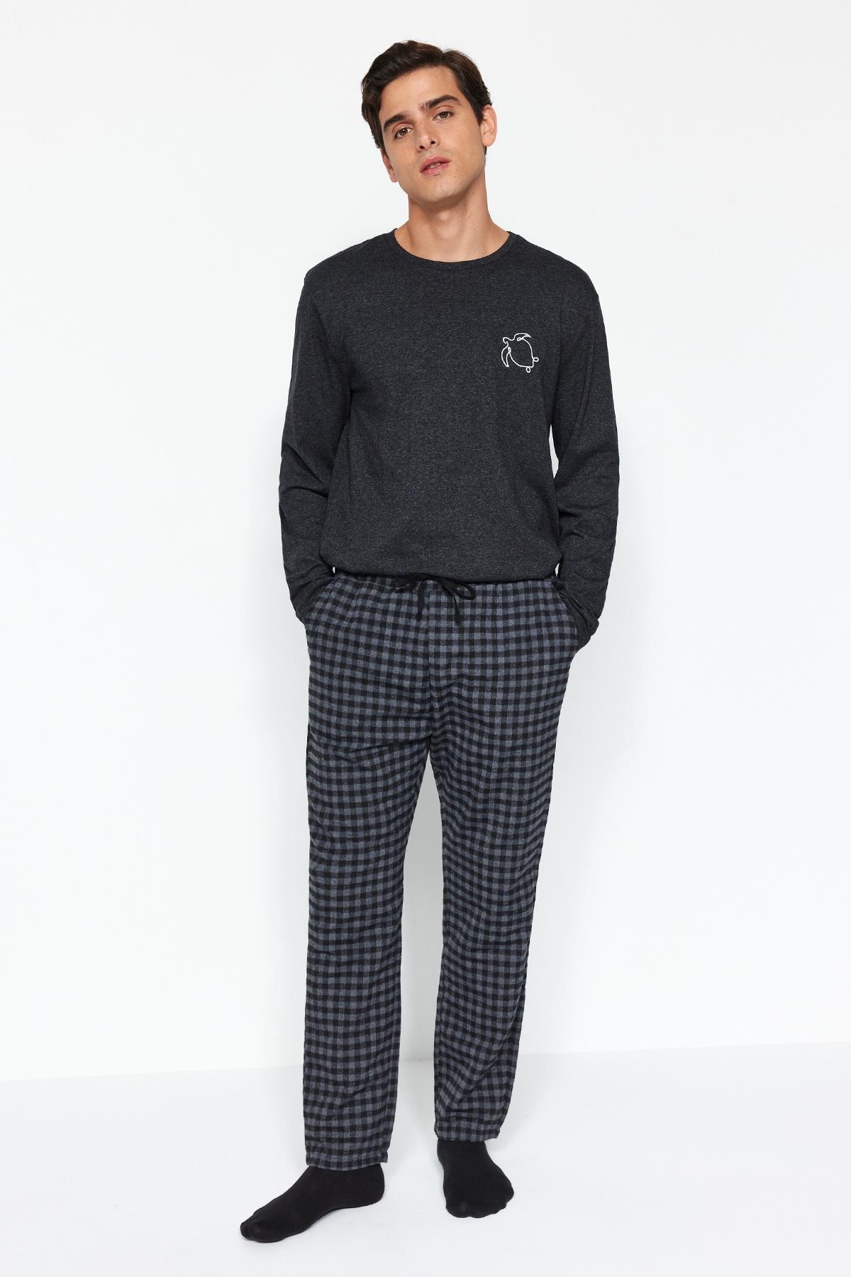Black Plaid Pyjamas Bottoms, , large image number 0