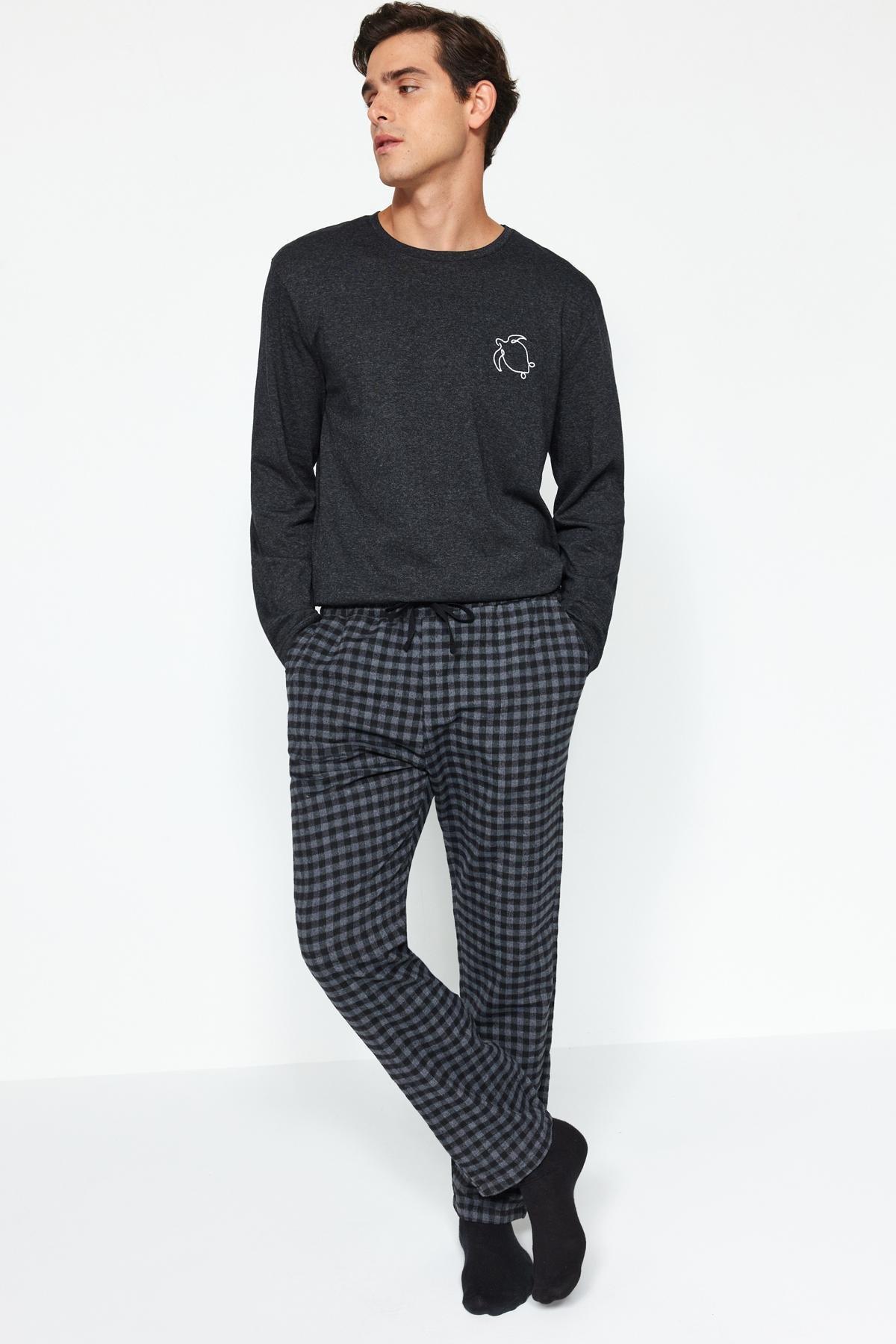 Black Plaid Pyjamas Bottoms, , large image number 1