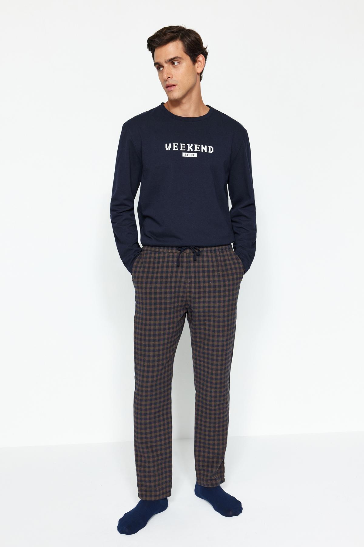 Blue Checkered Pyjama Bottoms, , large image number 0