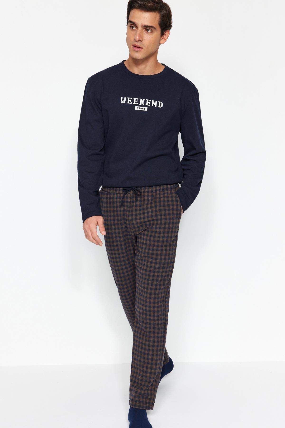 Blue Checkered Pyjama Bottoms, , large image number 1