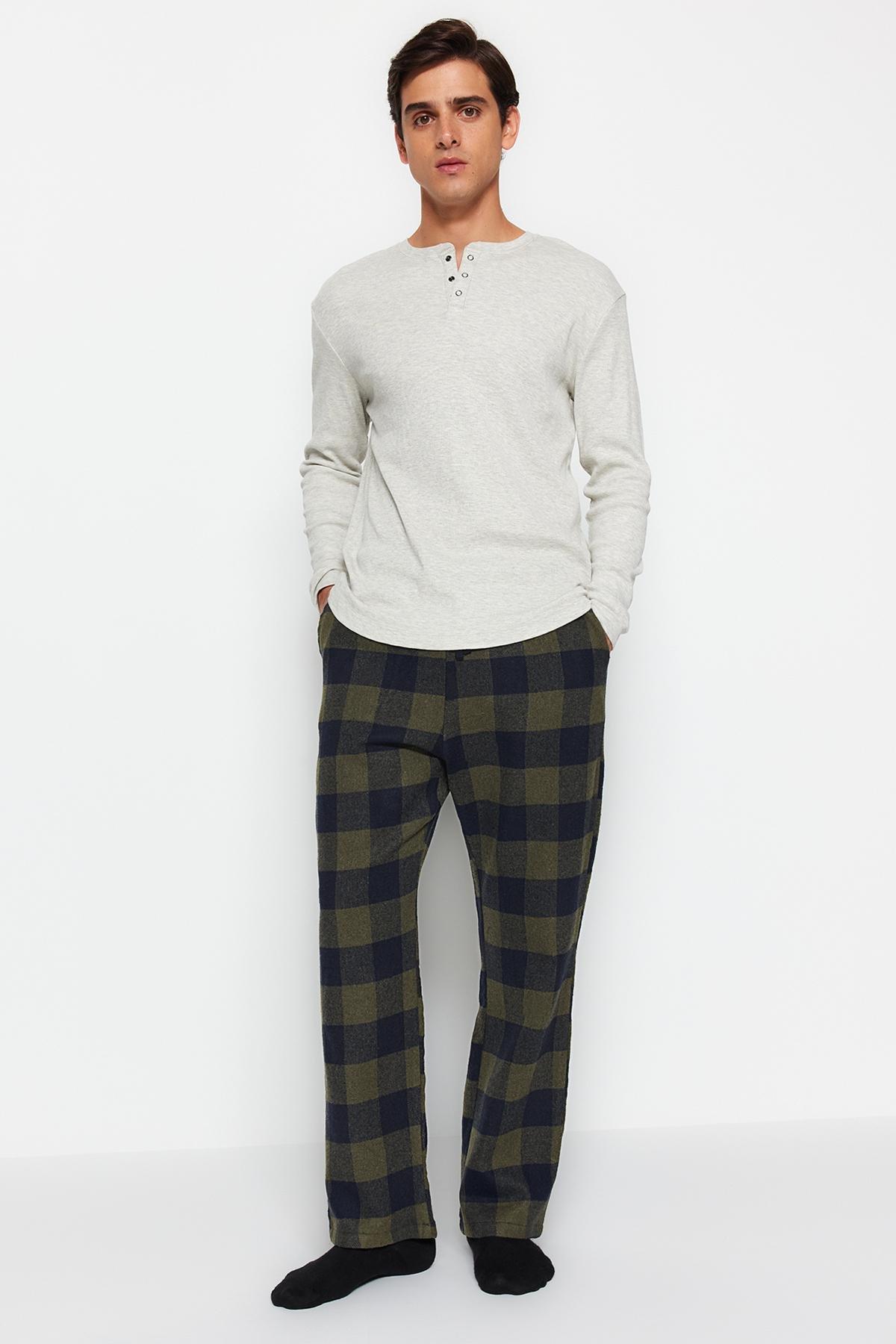 Khaki Plaid Weave Pyjama Bottoms, , large image number 0