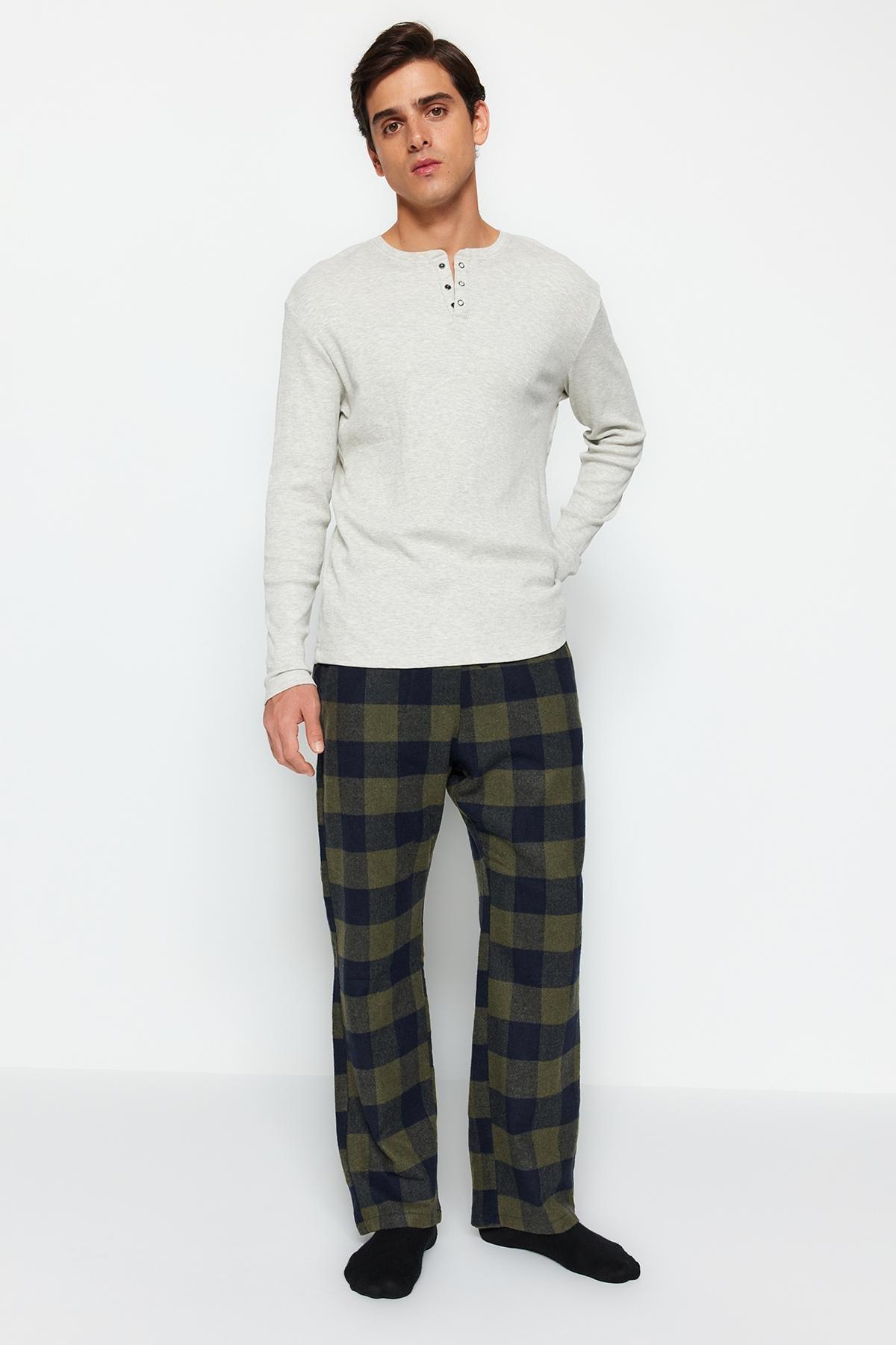 Khaki Plaid Weave Pyjama Bottoms, , large image number 1