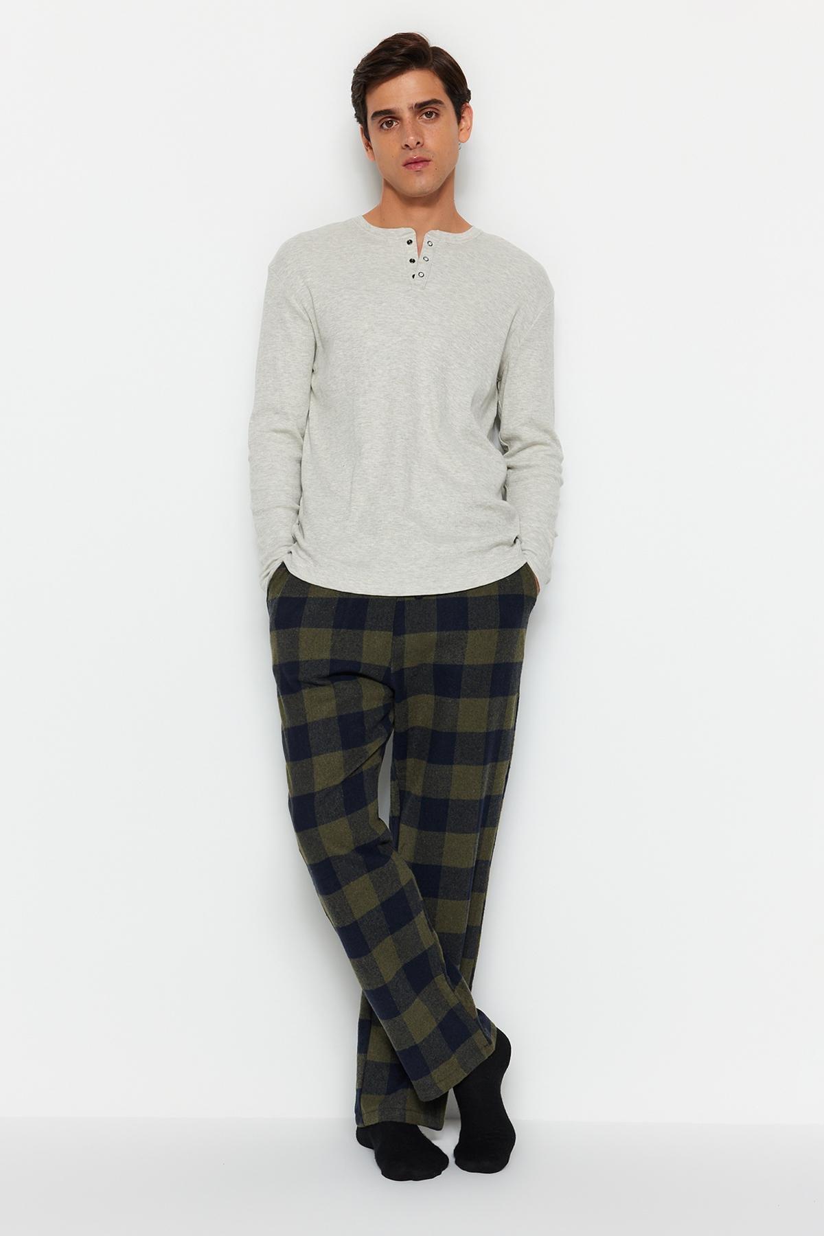 Khaki Plaid Weave Pyjama Bottoms, , large image number 2