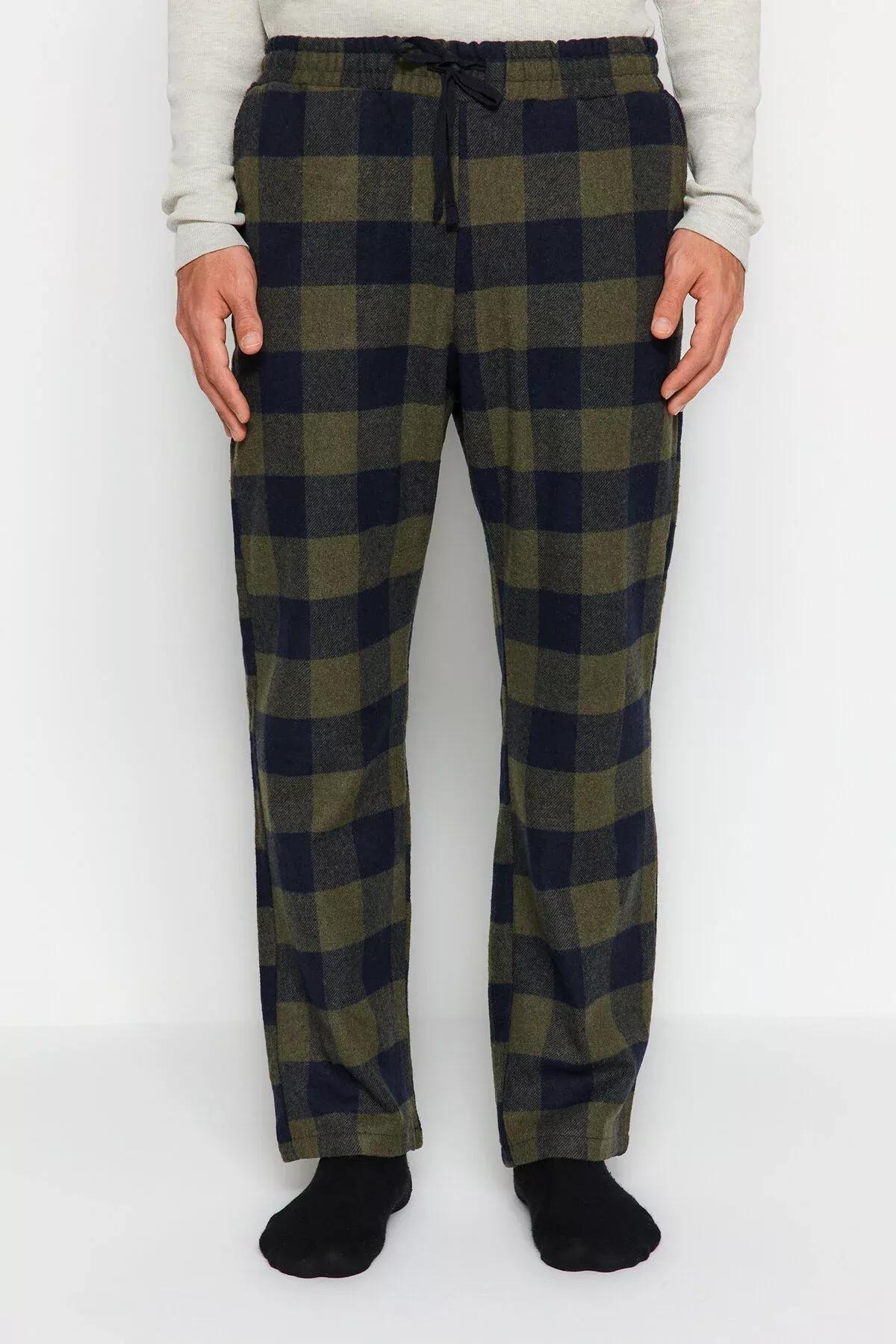 Khaki Plaid Weave Pyjama Bottoms, Khaki, large image number 3
