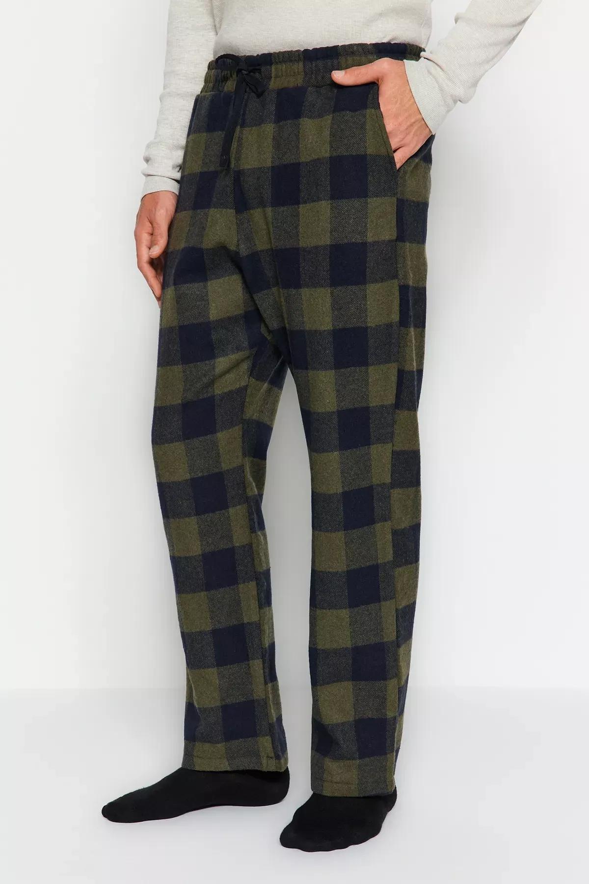 Khaki Plaid Weave Pyjama Bottoms, Khaki, large image number 4