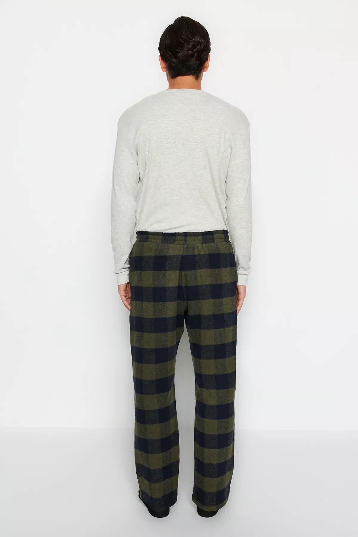 Khaki Plaid Weave Pyjama Bottoms, Khaki, large image number 5