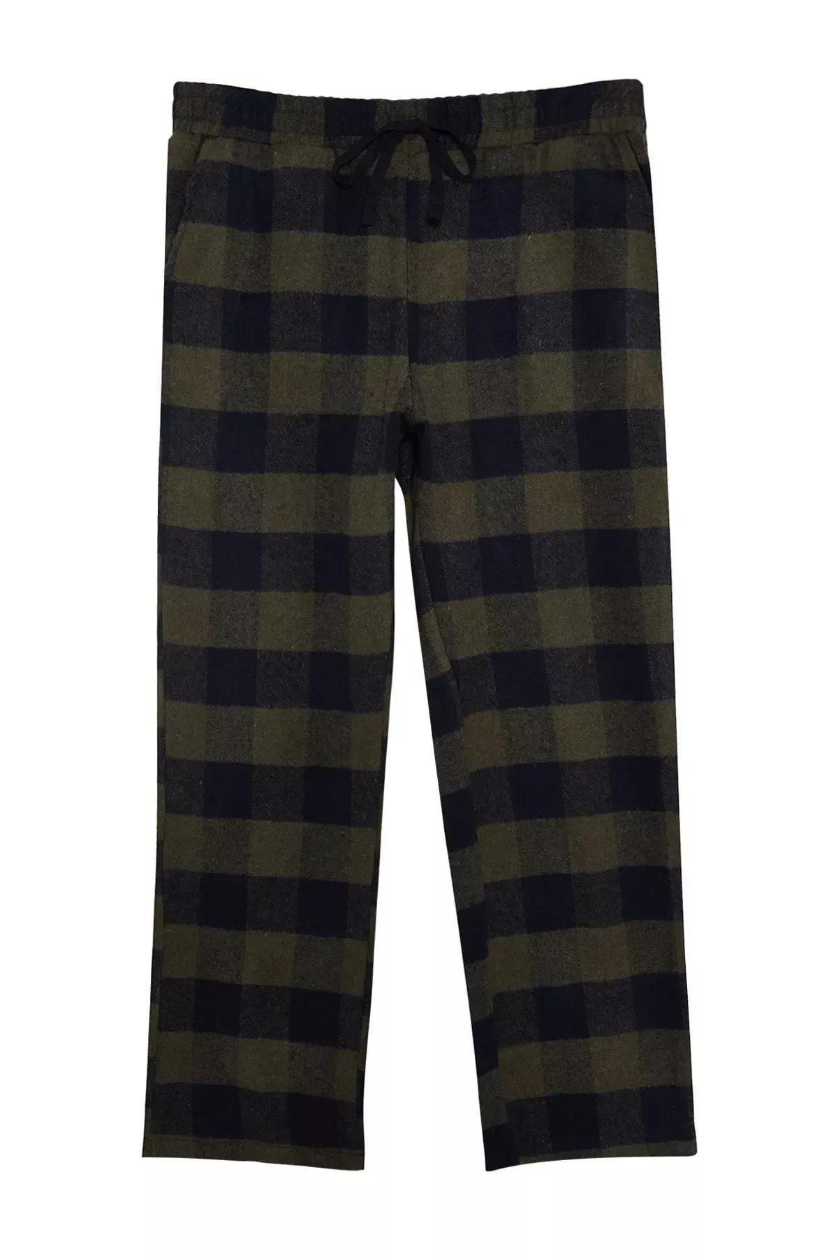 Khaki Plaid Weave Pyjama Bottoms, Khaki, large image number 6